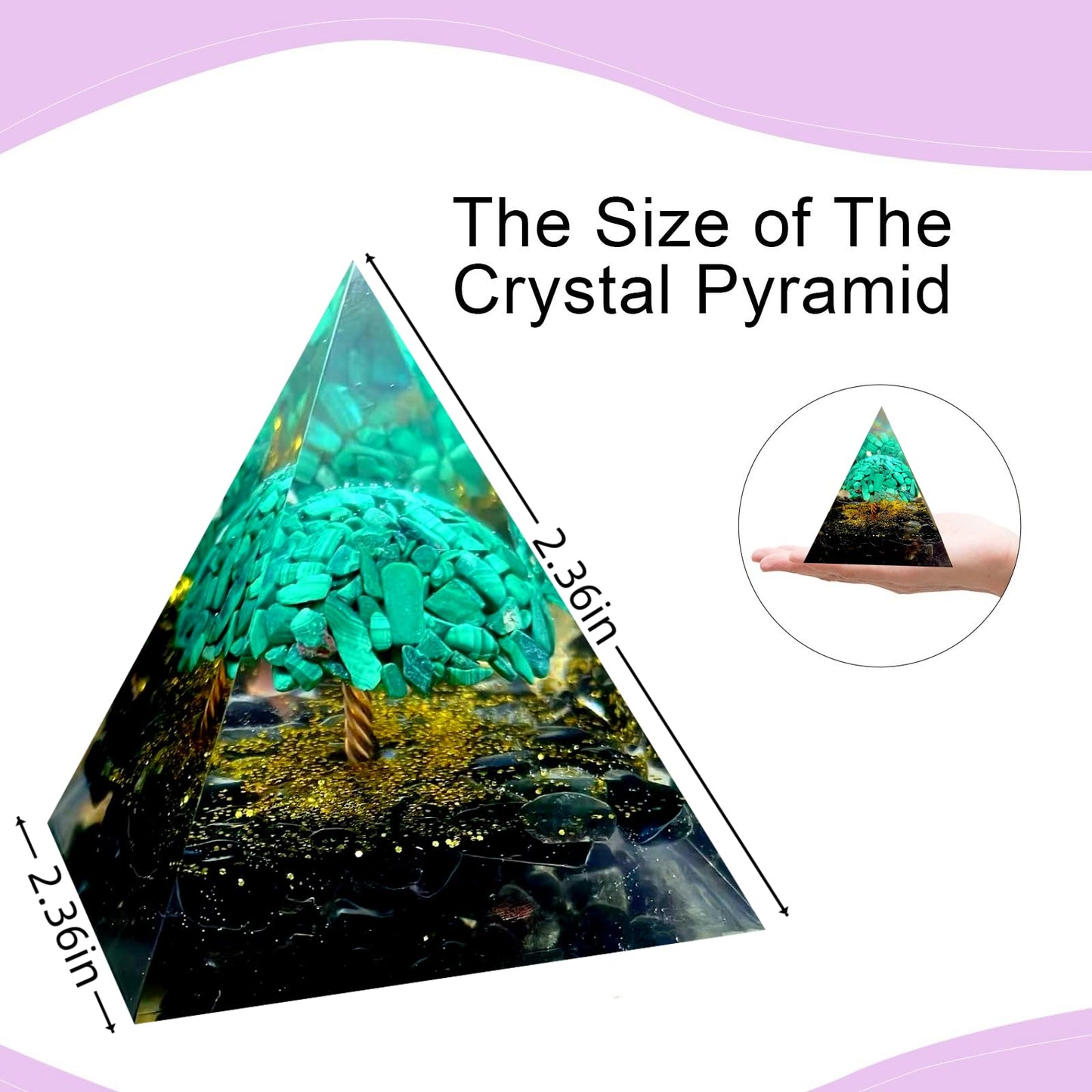 Saefheled Tree of Life Orgone Pyramid,Natural Malachite&Obsidian Orgonite Healing Crystal Pyramid,Crystal Stone Positive Reiki Energy Generator Collection Wealth Lucky Meditation Tool(6cm)