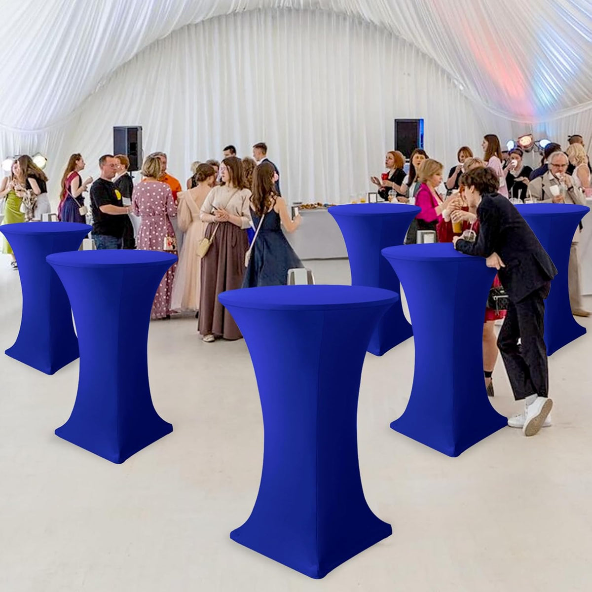 Cocktail Table Covers-Spandex Round High Top Table Cloths 6 Pack 32x43 Inch-Royal Blue Stretch Fitted Bar Tall Tablecloth for Pub Bistro Highboy Party Banquet Height Folding Satnding Tables