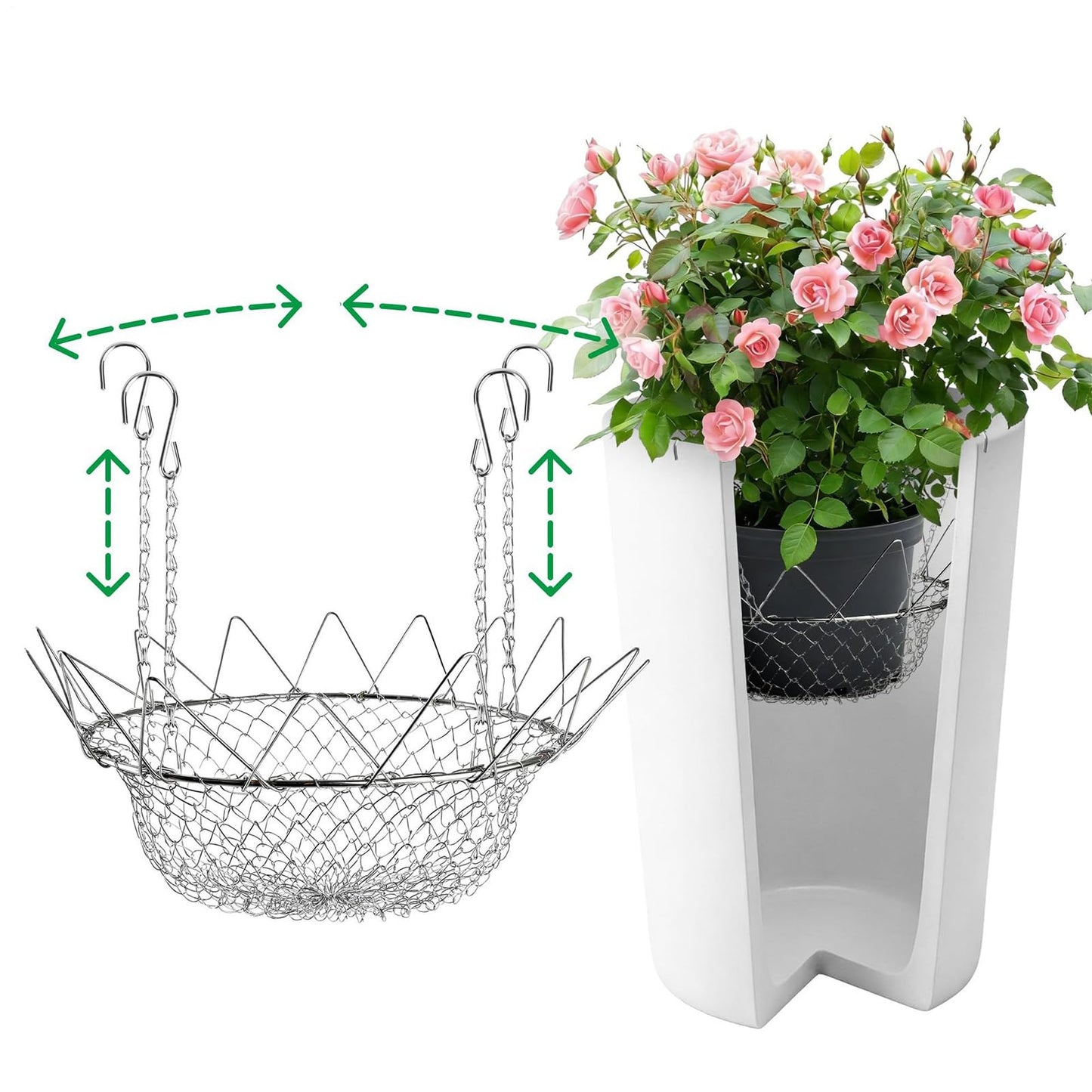 Adjustable Planter Insert - Heavy Duty Rustproof Riser Chains,Planter Filler Support,for Outdoor Indoor Flower Potted Home