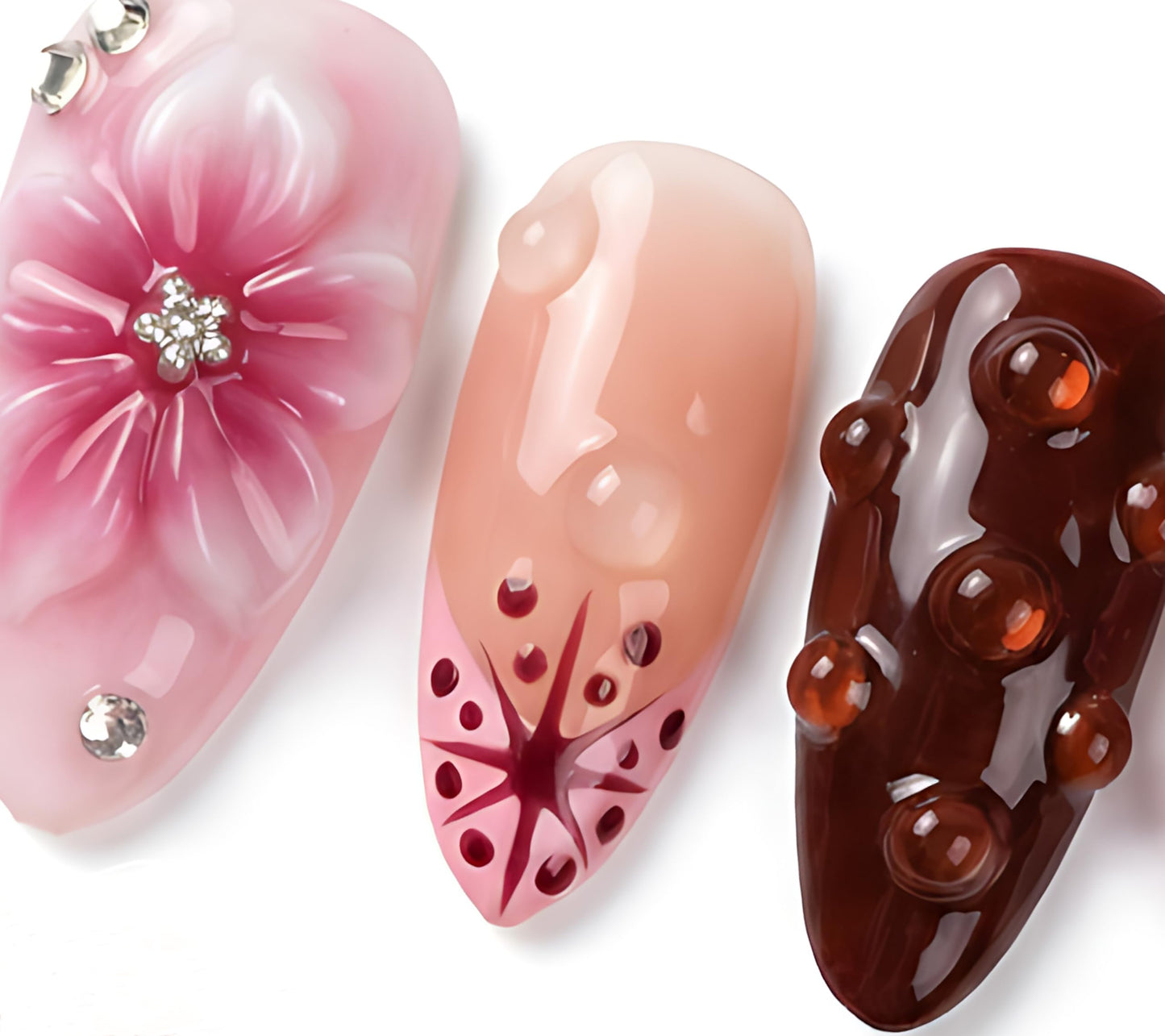 Handmade Press on Nails Almond Shape 3D Cute Glue on Nails for Women, Luxury Homemade Press on Nail Art Design, Fake Nails with 3D Nail Charms Size M 7
