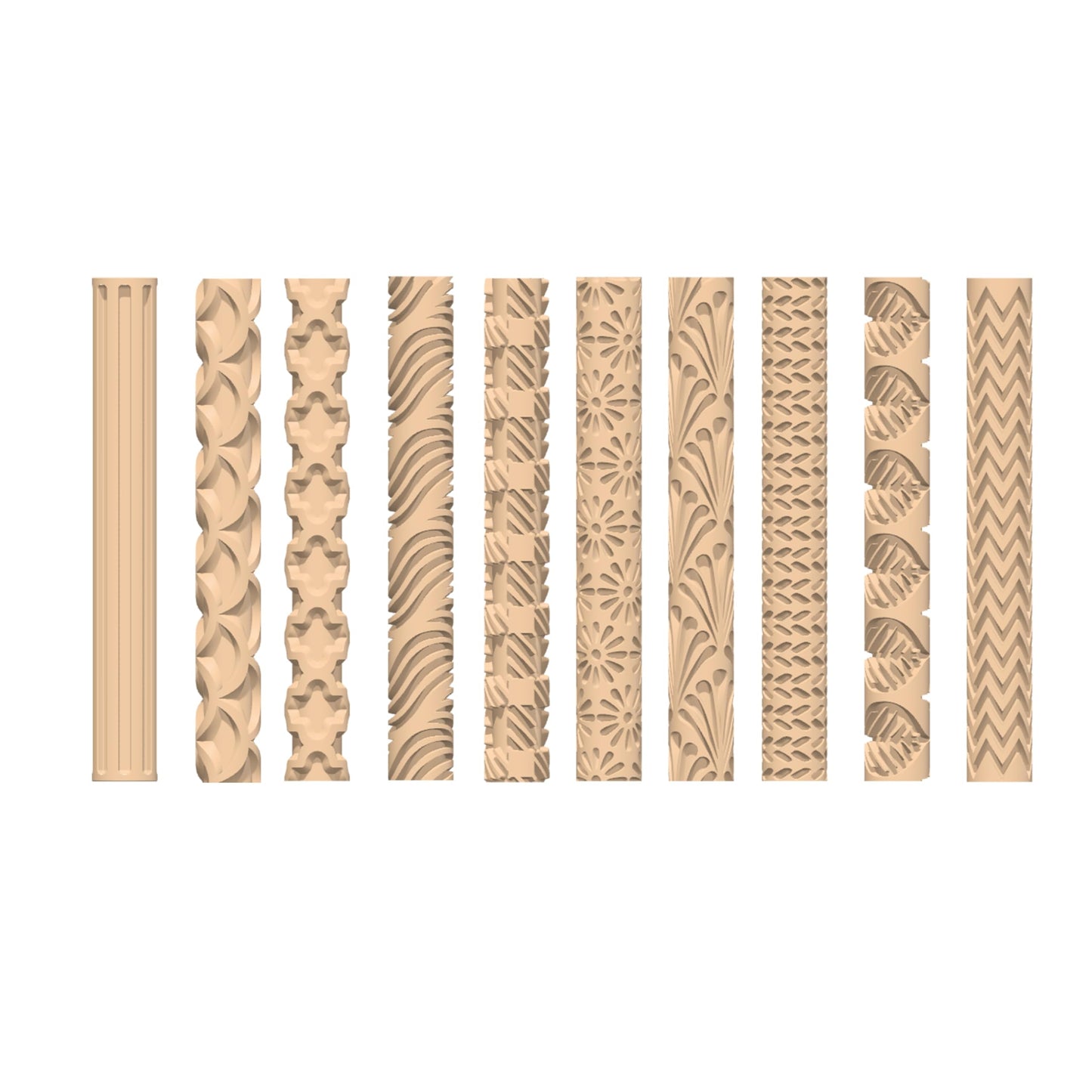 Maiguinzaa Clay Texture Rollers | 10-Pack Plastic Polymer Clay Tools | 5" Length x 0.65" Diameter | Non-Stick Easy Clean Surface for Pottery, Sculpting, DIY Art