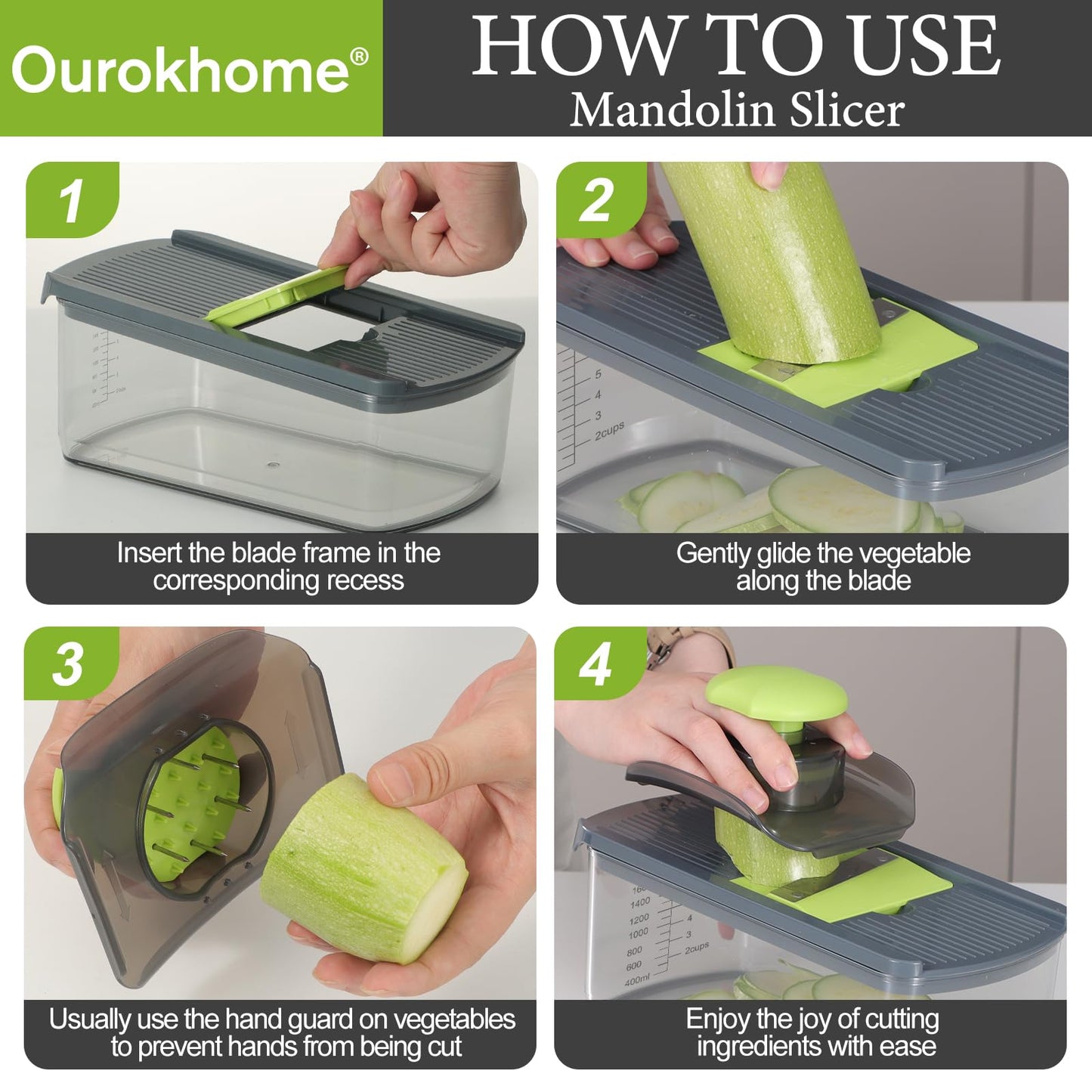 Ourokhome Food Chopper Manual Hand with Container, Mandolin Vegetable Slicer Onion Dicer with 8 Blades, Veggie Shredder for Potato, Tomato, Essential Kitchen Gadgets (8 in 1, Gray)