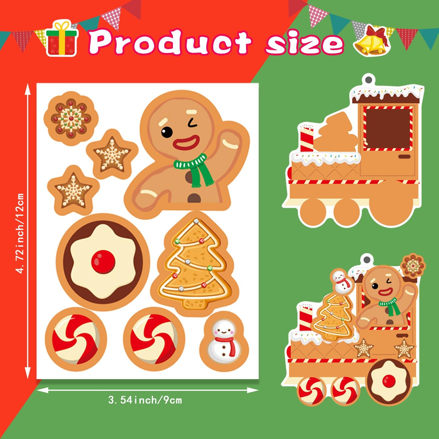 Christmas Gingerbread Man Craft Kit for Kids, Make a Gingerbread House Hanging Ornament Sticker Kit, Christmas Party Favor Home Classroom Activity(24 Sets)