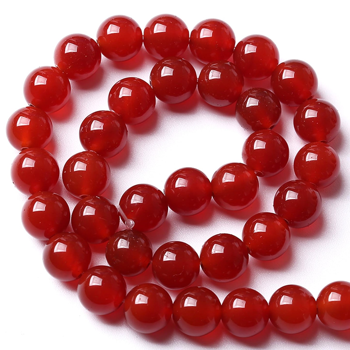 10MM 72pcs Semi-Precious Red Agate Beads Natural Stone Round Loose Beads for Jewelry Making DIY Bracelet Necklace 2 Strands 32"