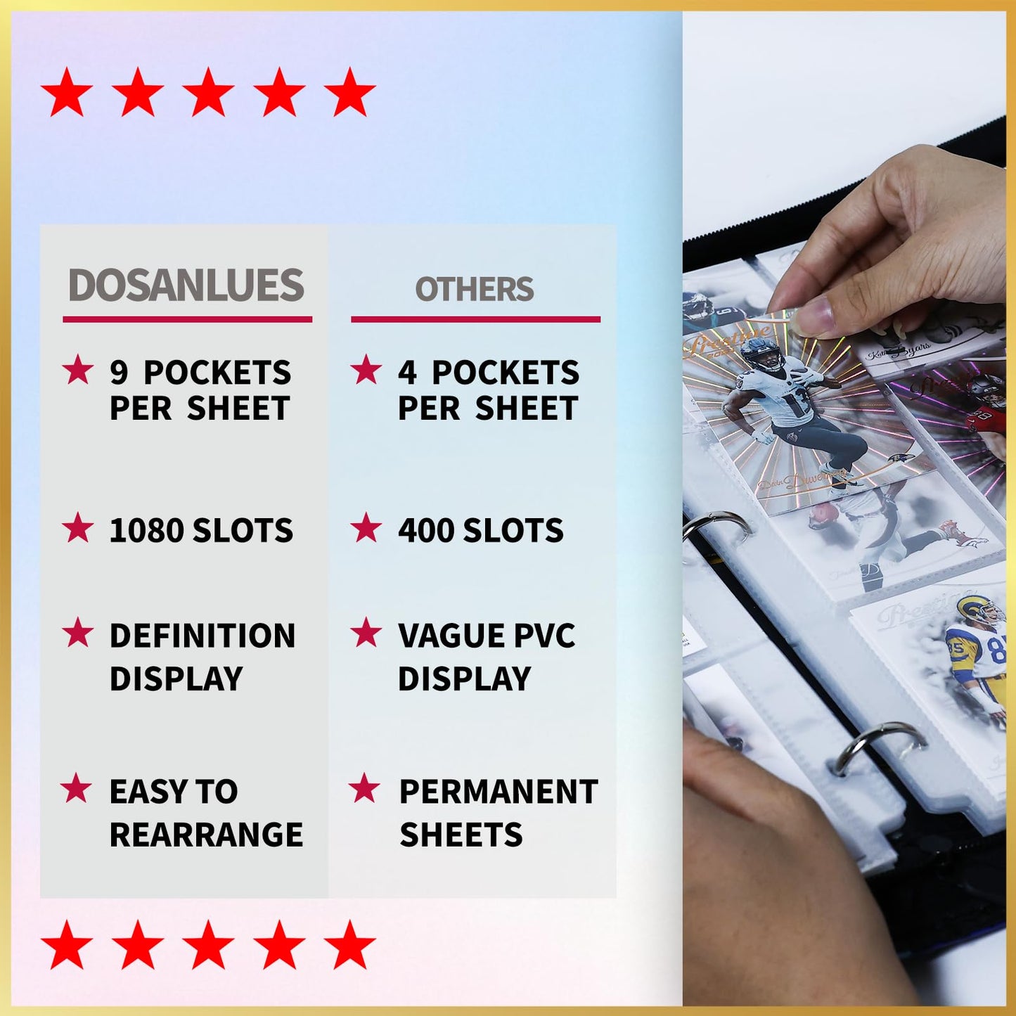 1080 Pockets Card Binder 9 Pocket, Trading Card Binder with 60 Page Removable Sleeves, Zipper Card Book Album Holder[PROTECTIVE][PLEASANT TOUCH SURFACE]