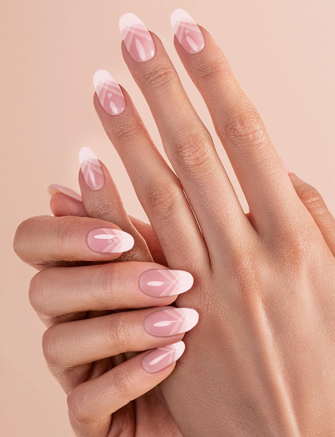 Wahrshei Semi Cured Gel Nail Strips, 20pcs French Gradient Gel Nail Stickers Work with UV, Easy to Use and Remove