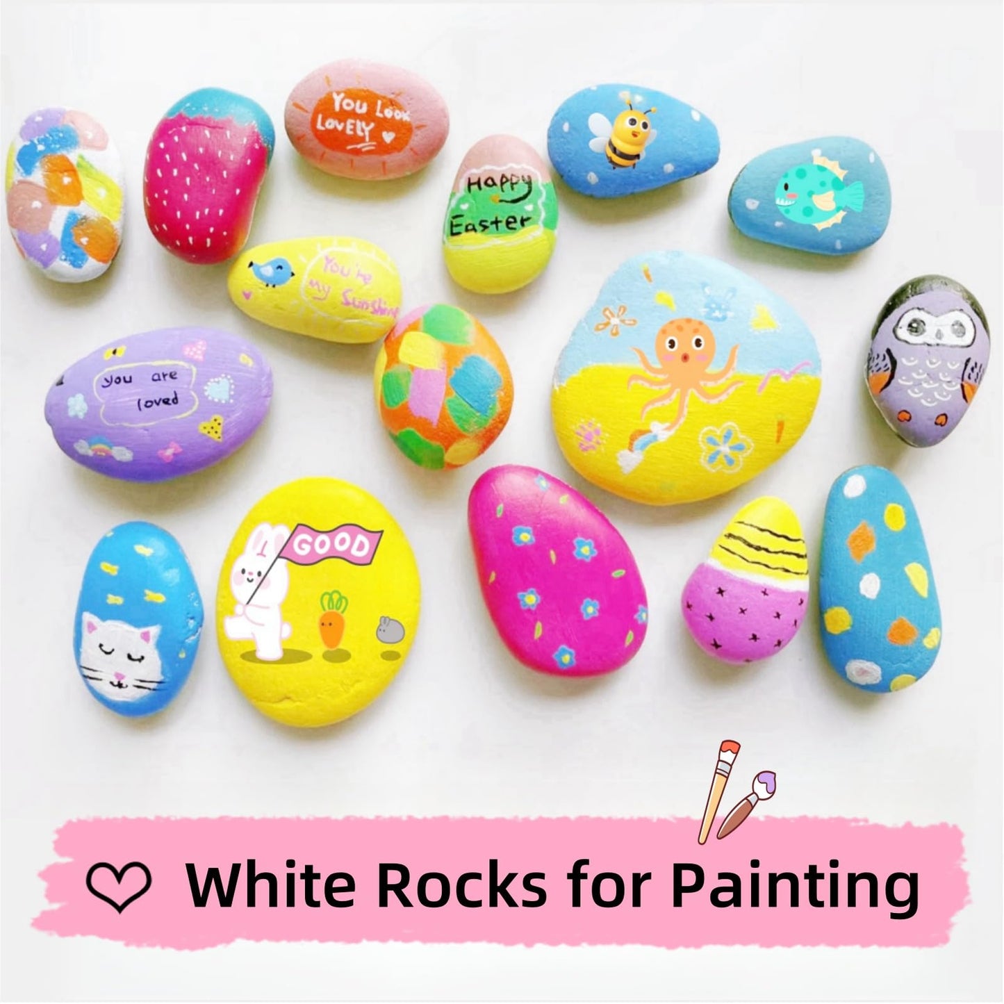 MEILALA 28PCS White Painting Rocks, Medium & Small Rocks for Painting ，DIY Rocks Flat & Smooth Kindness Rocks for Arts, Crafts, Decoration