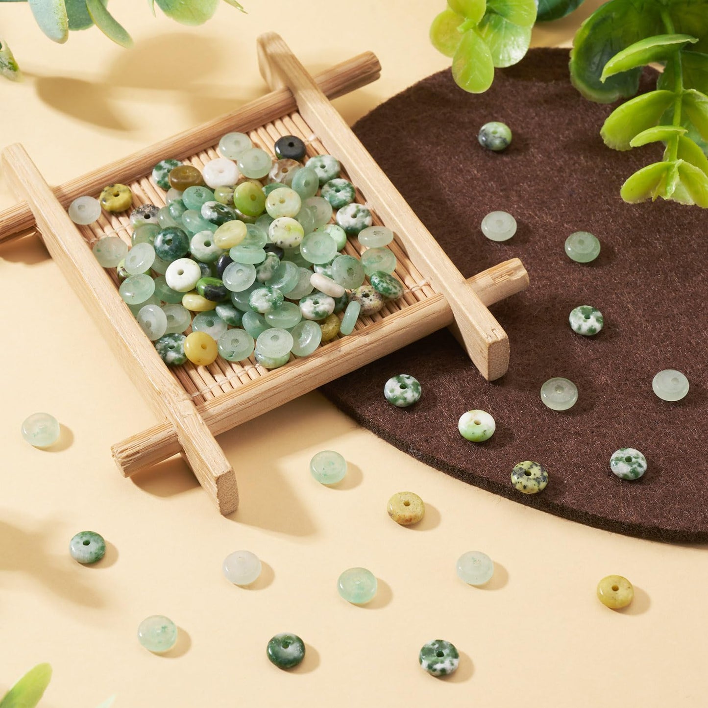 Beadthoven 180Pcs 6mm Natural Gemstone Rondelle Beads Healing Crystal Disc Abacus Smooth Stone Spacers Serpentine Jade Green Aventurine Green Spot Jasper Beads for DIY Bracelet Necklace Jewelry Making