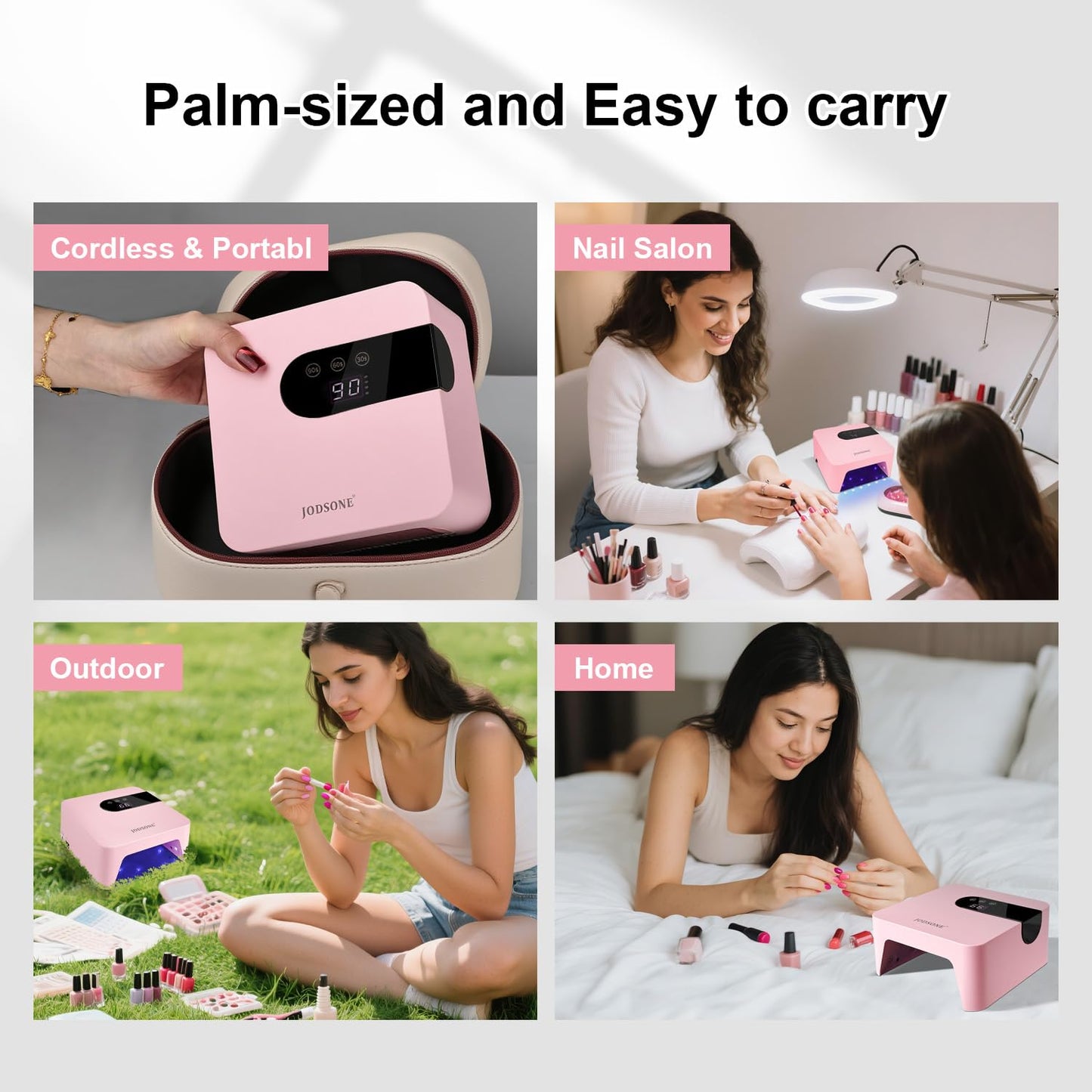 JODSONE U V Nail Lamp Rechargeable Portable with 3 Timers and LCD Display Screen for Cordless Nail Dryer Gel Pink