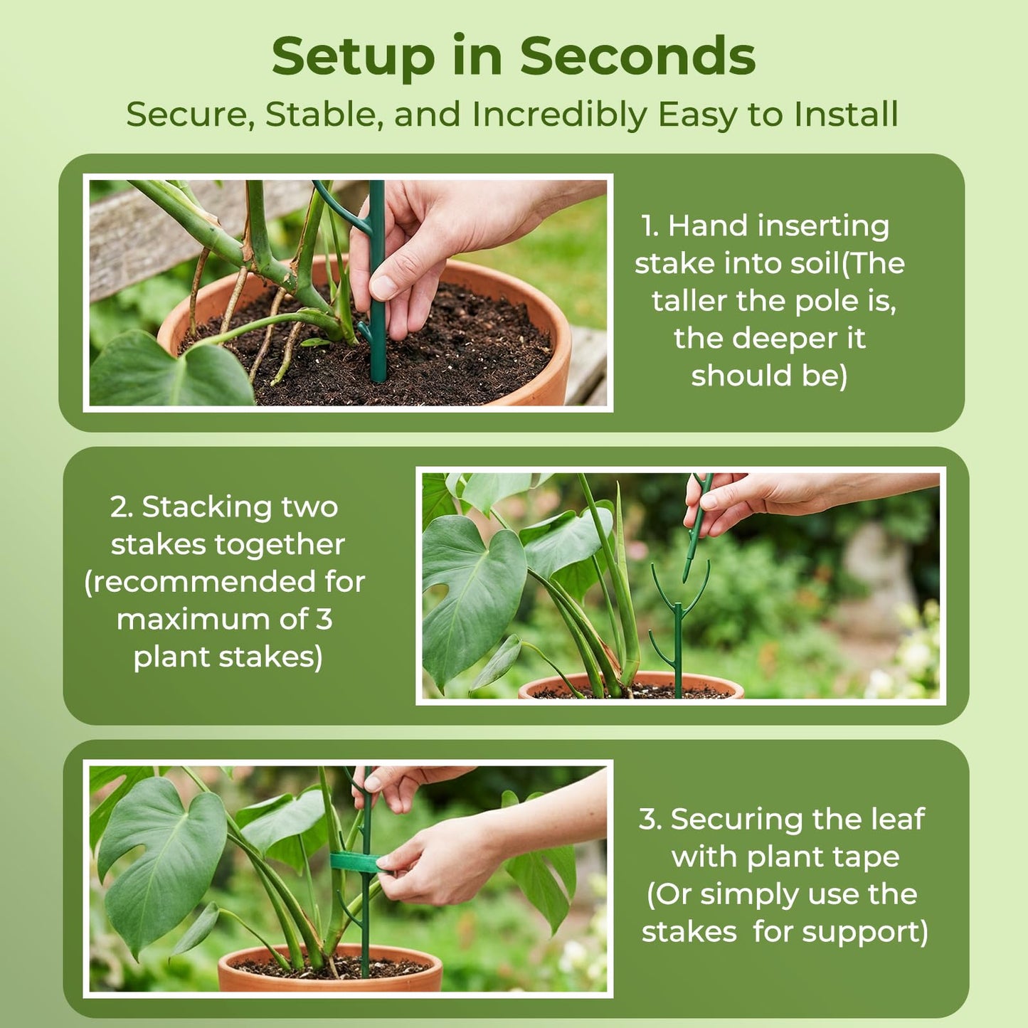 Monstera Plant Support Stakes Indoor - 10 Pack Stackable Garden Trellis for Potted Climbing Pothos Support - Durable All-in-One Tall Plant Sticks Pole for Modern Home Gardening (10 Pack)