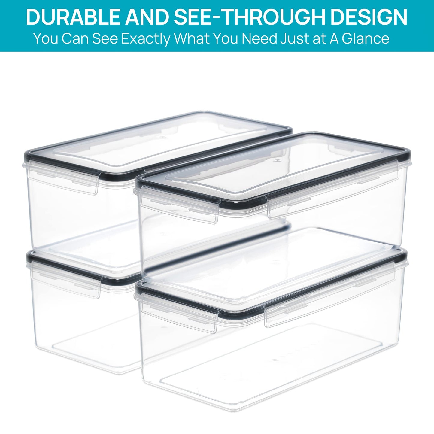 Vtopmart Airtight Food Storage Containers with Lids 4PCS Set 3.2L, Plastic Spaghetti Canisters for Pasta organizer, BPA Free Air Tight Kitchen Pantry Organization