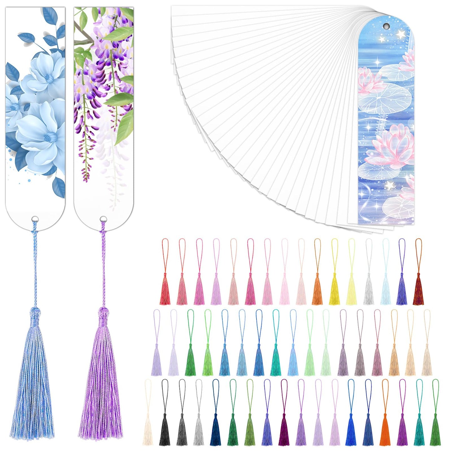 Sublimation Double Sided Bookmark Blanks - 50Pcs Metal Kit + 50 Colors Tassels, DIY Bookmarks for Book Lovers, Crafts, Reading Gifts