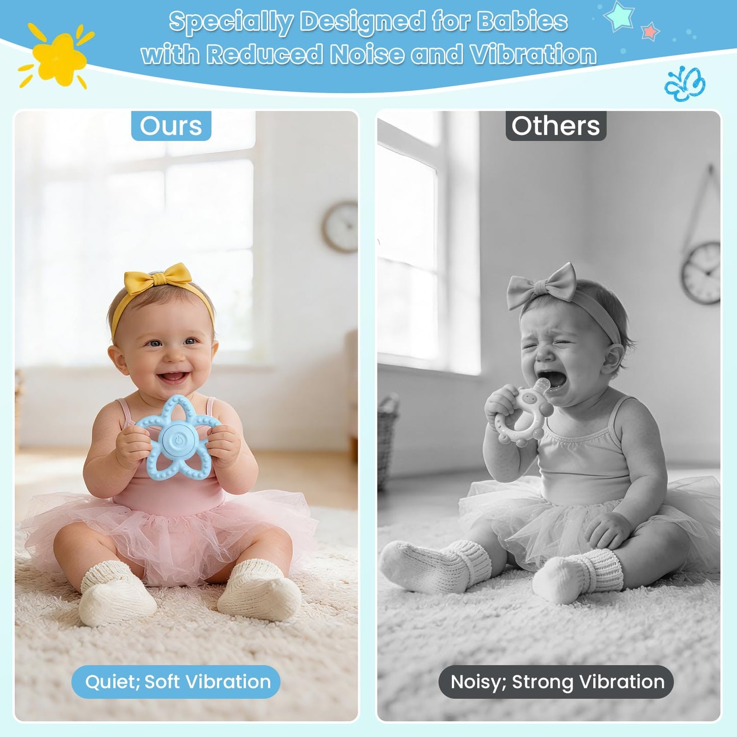 Vibrating Sensory Chew Toy - Dual Use Teethers for Babies 3-6 Months/6-18 Months & Autism Chew Toys, Baby Teething Toys with 3 Vibration Modes, Sensory Toys for Kids with Autism (Blue)