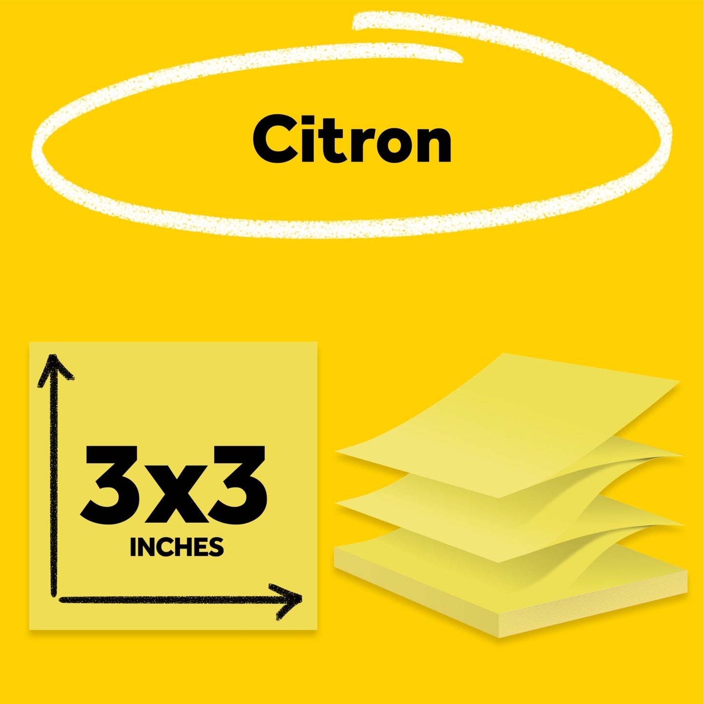 Post-it Super Sticky Notes-to-go Pop-Up Notes, 3 in. x 3 in., 6 Dispensers with 540 Total Pastel Sticky Notes in Citron Yellow Color, Great for School, Office, Classroom, or Home