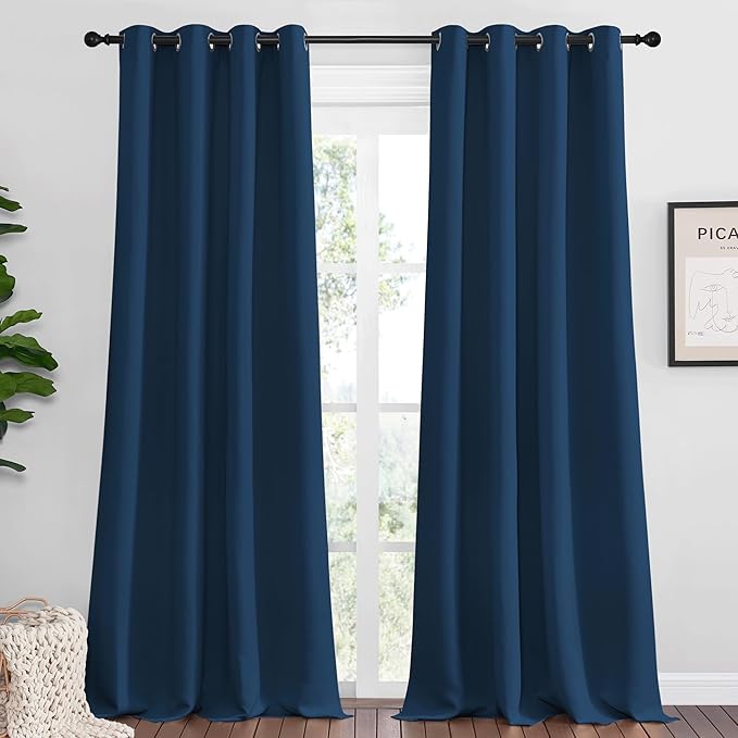 NICETOWN Moroccan Blue Blackout Curtains 96" Long for Office, Dining Room, Guest Room, Sound Reducing Heat and Cold Block Curtain Panels for Modern Room Decorative (55" Wide, 2 Pieces)