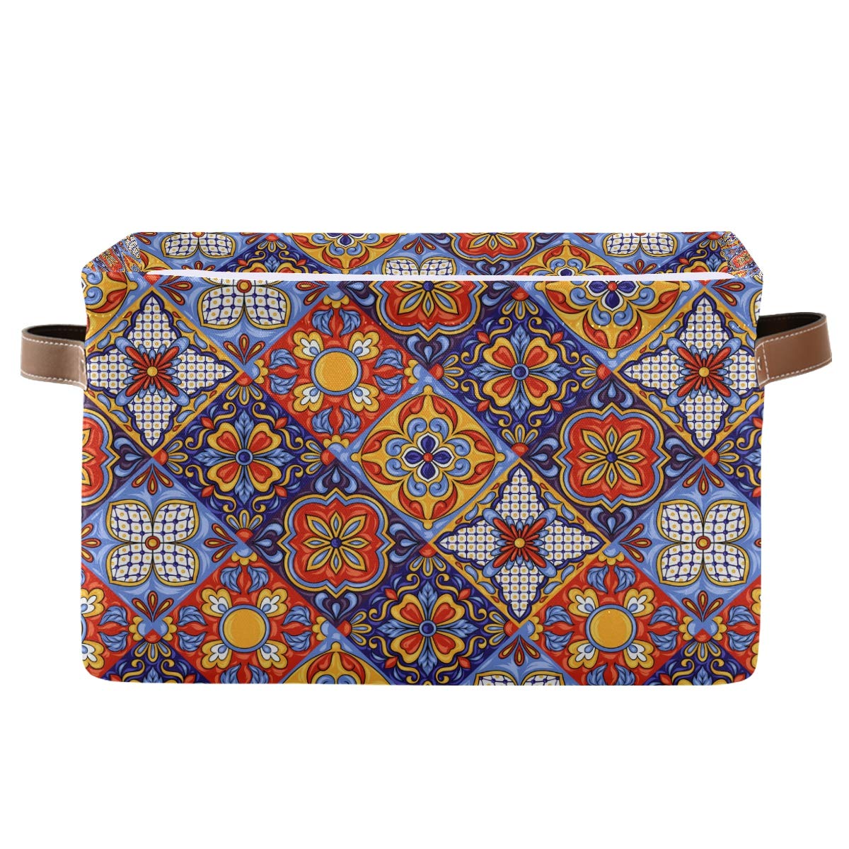 KEEPREAL Foldable Storage Baskets, Mexican Ceramic Tile Pattern Storage Bins with Handles, Decorative Cloth Organizer Storage Boxes for Home|Office 15 x 11 x 9.5 in