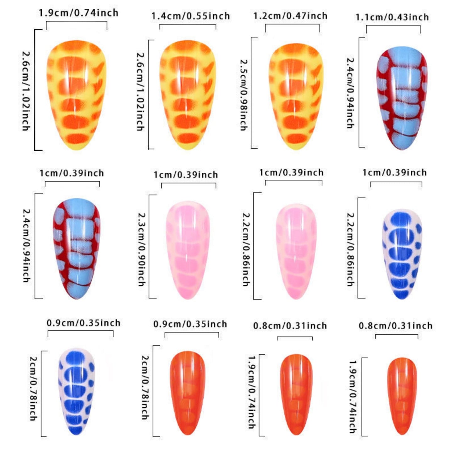 octoswave Press on Nails Medium Almond Fake Nails Cute Artificial Nail Green Blue Pink Stick on Nail for Women 24pcs