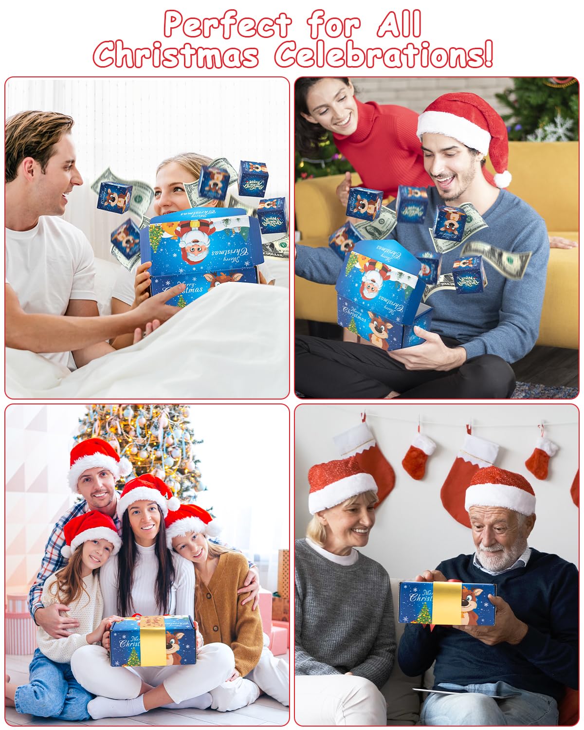 ASSRECT Exploding Gift Box - Christmas Surprise Box Pop Up with 12 Money Holders, Reusable Party Gift Box for Cash, Gifts, Xmas, Birthday, Party Supplies (Blue)