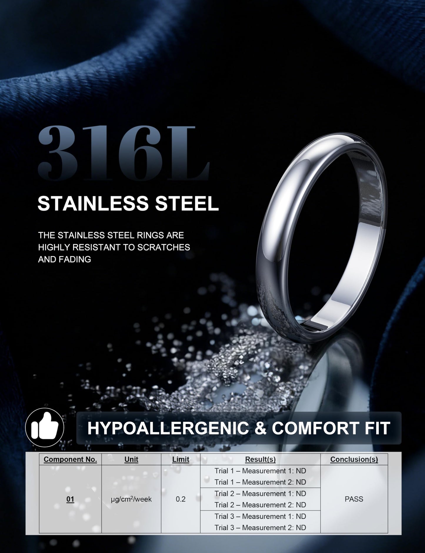 Florideco 3mm Stainless Steel Ring Wedding Bands for Women Mens Ring Wedding Band Plain Dome High Polished Size 7