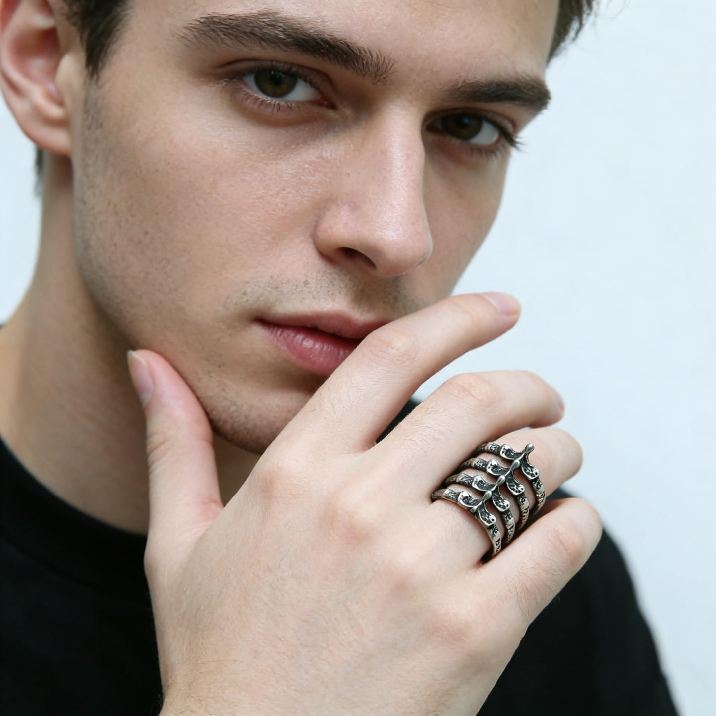 HZMAN Gothic Punk Spine Skeleton Ring Bone Stainless Steel Rings for Men Women Biker Jewelry Gift (Size,10)
