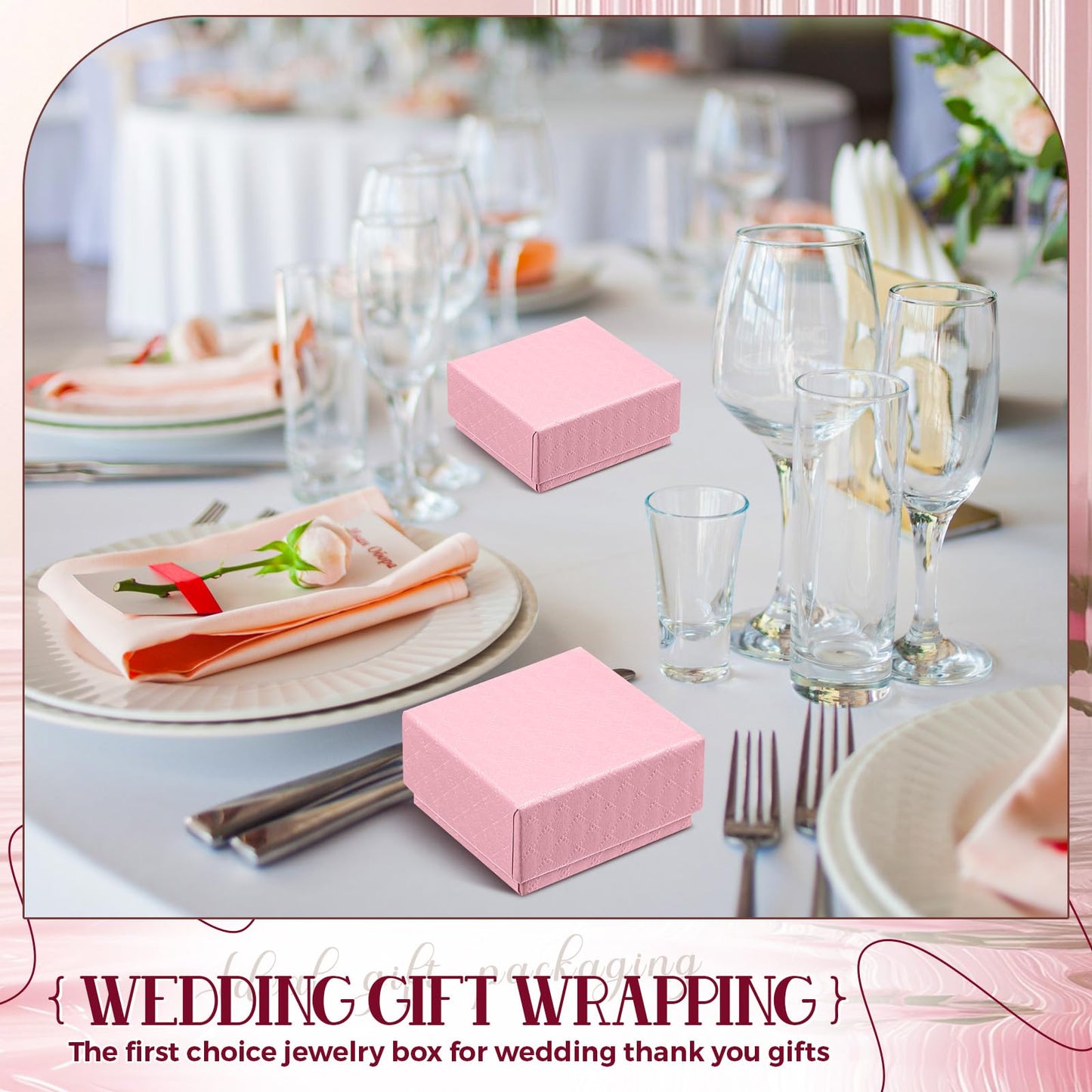 Landical 100 Pcs Jewelry Ring Gift Box 2'' x 2'' x 1'' Small Cardboard Earring Ring Gift Box with Velvet and Sponge Liner Pendant Case Bulk for Necklace Bracelet Earring Display Wedding (Pink)