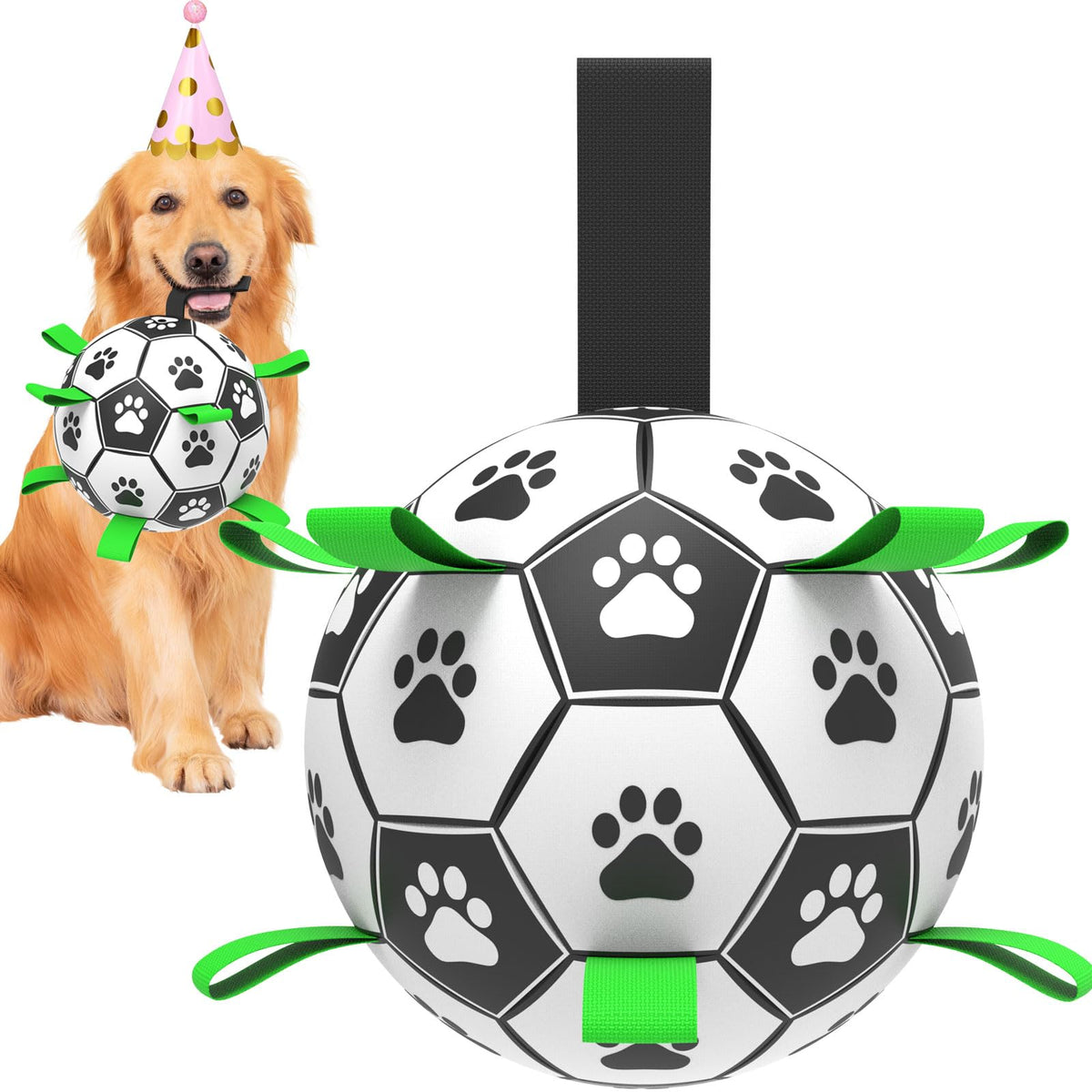 Amasiver Dog Soccer Ball Toys, 8'' World Cup Dog Soccer Ball with Straps, Dogs Birthday Gifts, Water Toy, Herding Ball, Durable Balls for Large Medium Pet, Outdoor Dog Toy (8 Inch-Large)