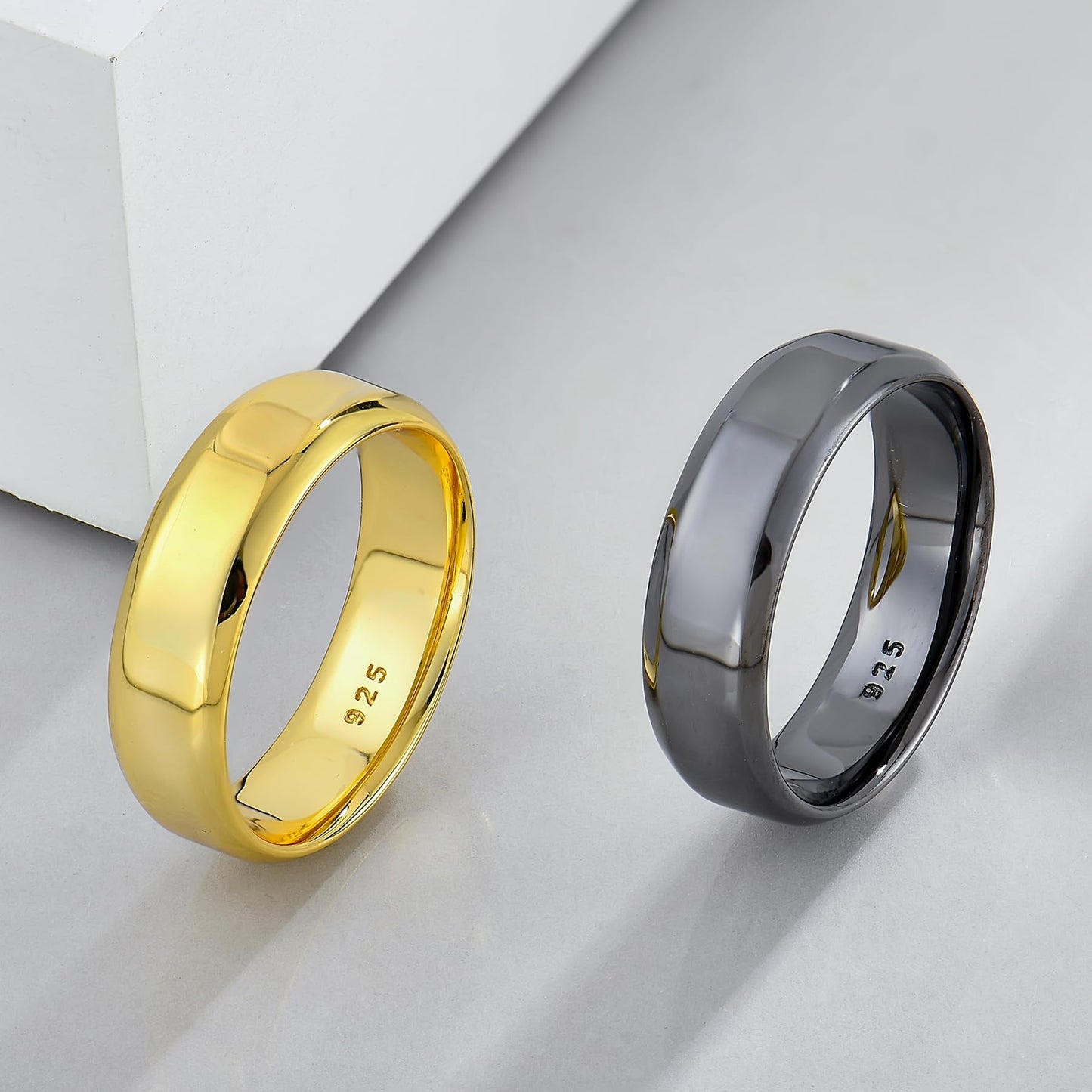 STARCHENIE Black Wedding Band Solid 925 Sterling Silver Ring for Men High Polish Finish Beveled Edge Size 8
