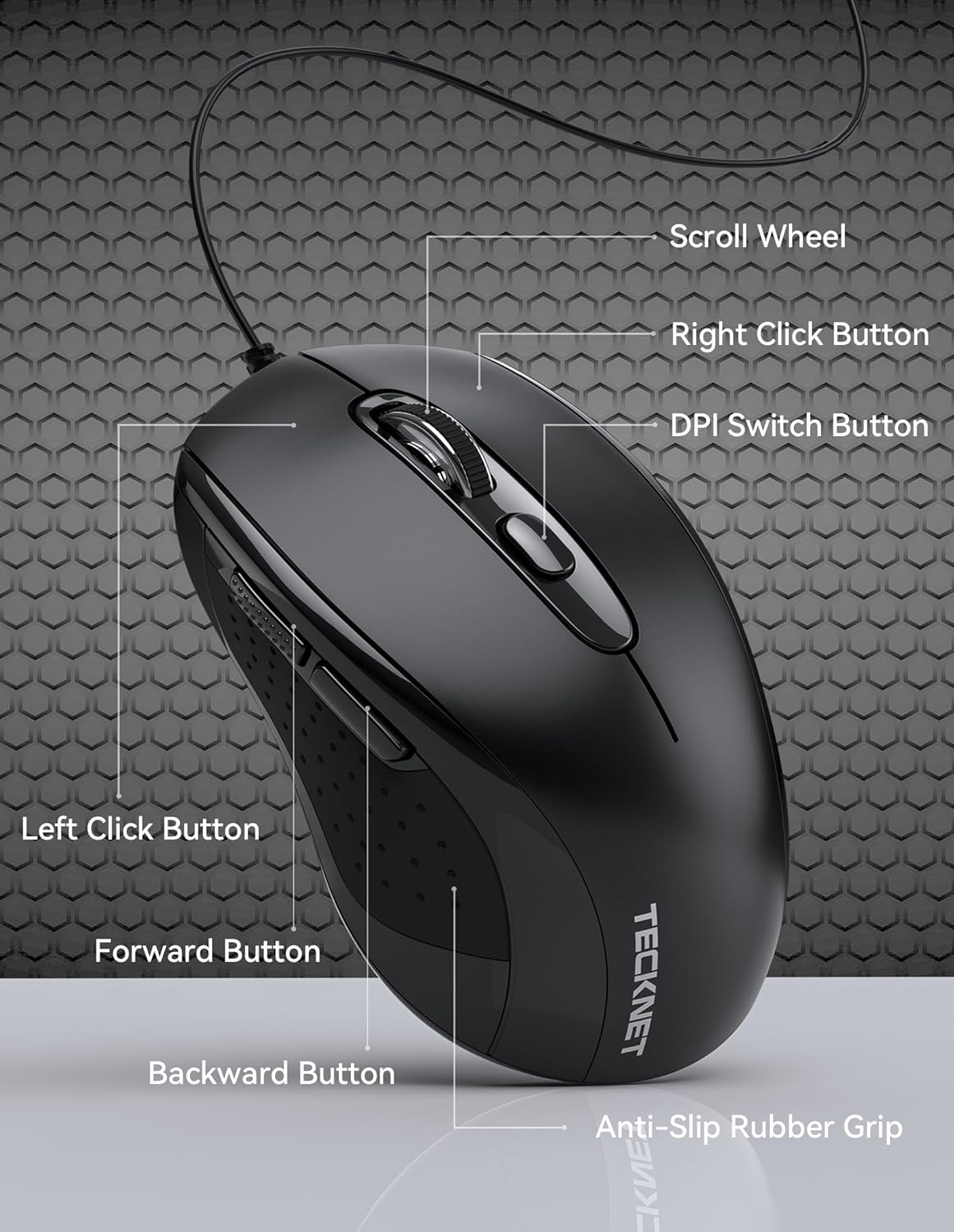 TECKNET Wired Mouse (Black)