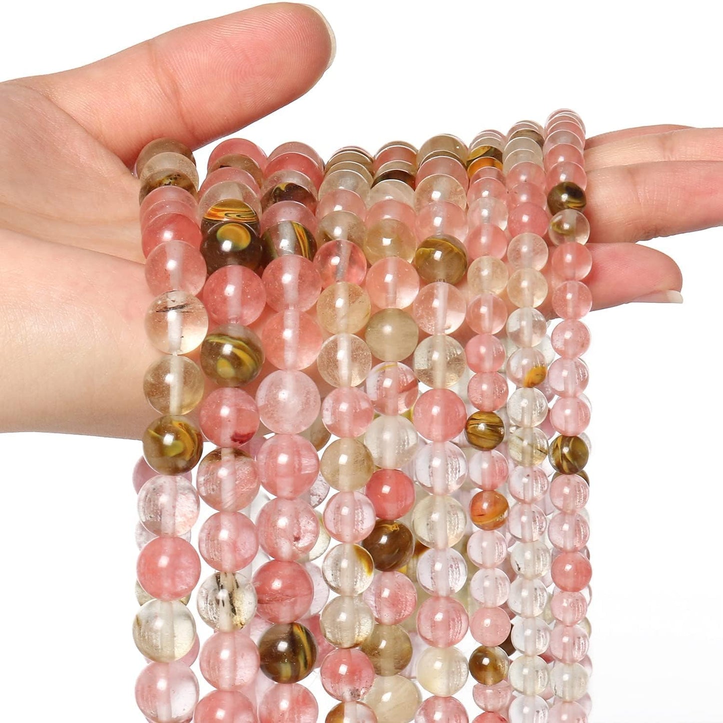 About 60pcs 6mm Natural Stone Beads Fire Cherry Quartz Beads Energy Crystal Power Gemstone for Jewelry Making, DIY Bracelet Necklace