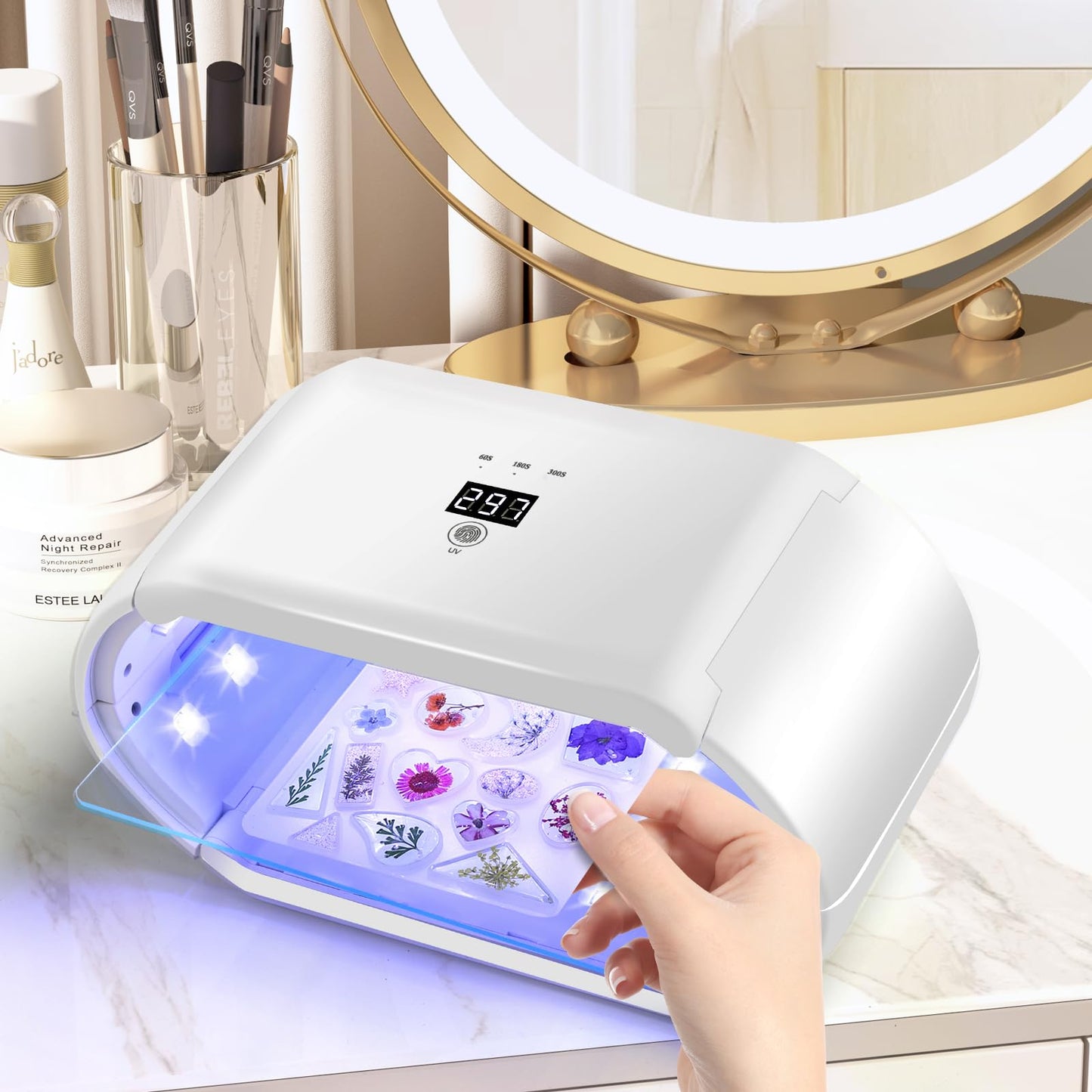 ENERFUN UV Light for Resin - Fast Curing UV Resin Light with Adjustable Time Setting Large Size 48W Two-Sided Portable Foldable UV Lamp with Silicone Mold Gloves