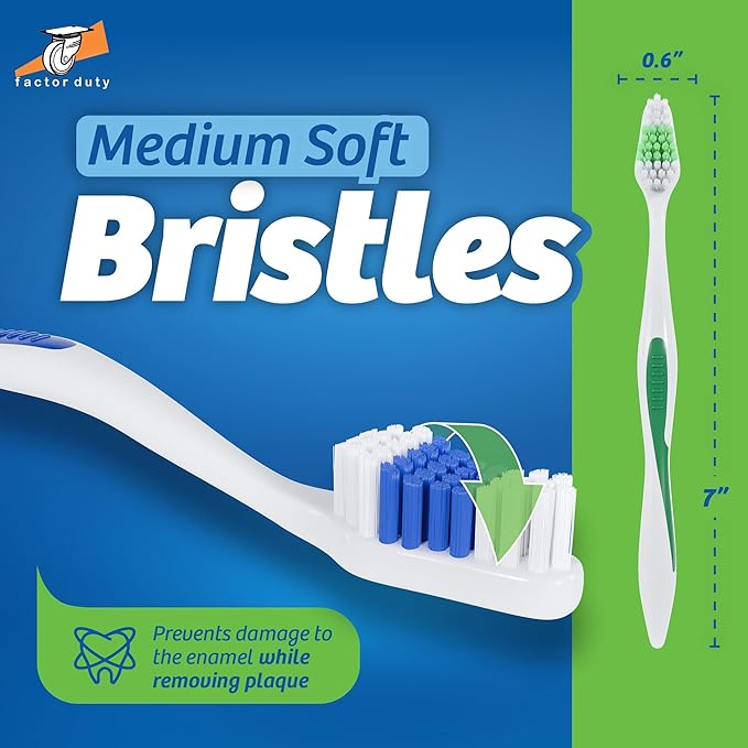 FactorDuty 1000 Pack Toothbrush Standard Classic Medium Soft Toothbrush Bulk Individually Wrapped