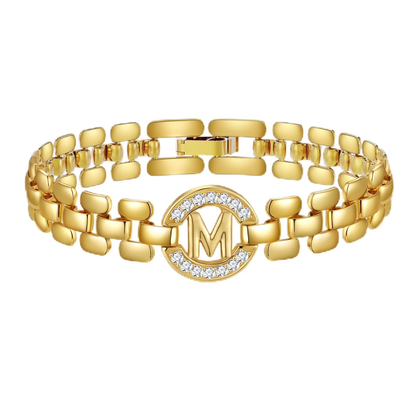 WEDDINEN Initial Bracelet, 14K Gold Plated Letter Bracelet for Women, Thick Bangle Wrist Alphabet Charm Chain, Christmas Jewelry Gifts