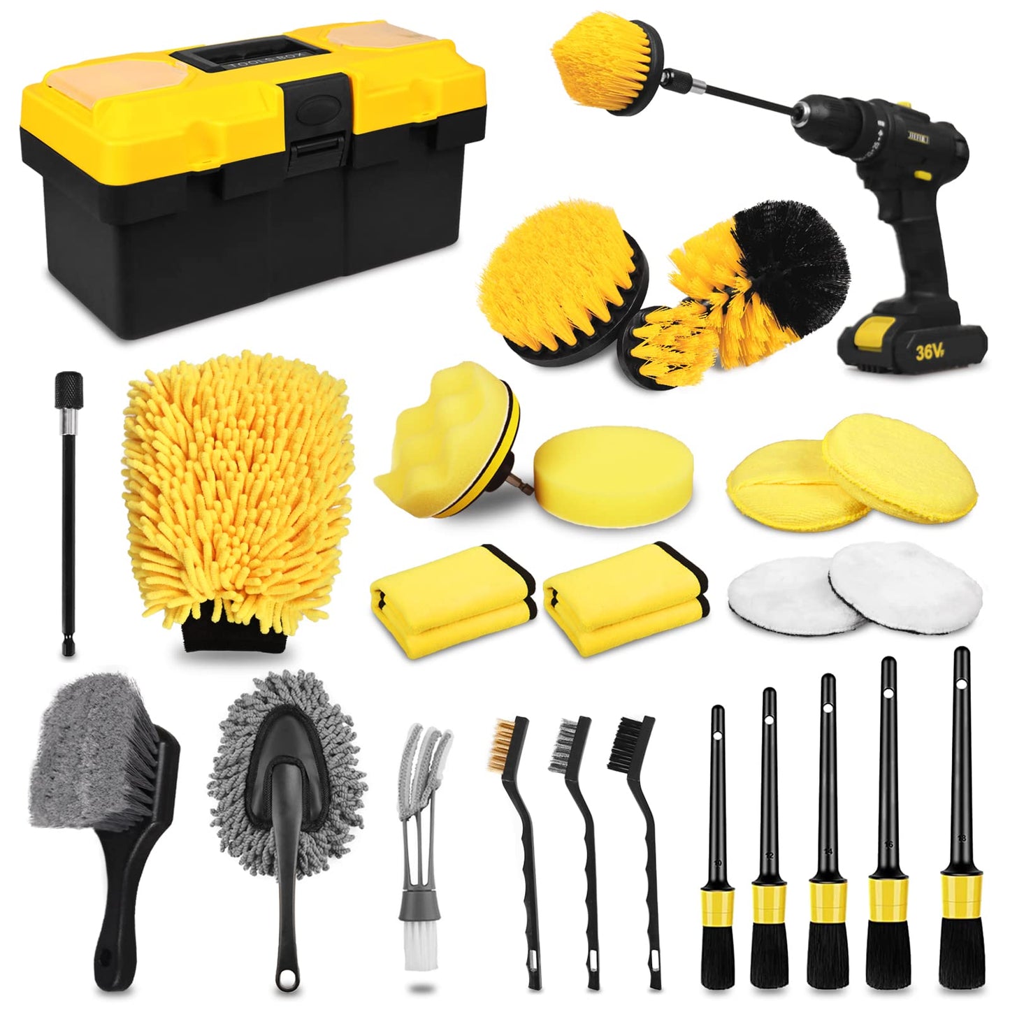 TTRCB 27Pcs Car Detailing Kit, Car Detailing Brush Set, Auto Detailing Drill Brush Set, Car Detailing Brushes, Car Wash Kit, Car Accessories, Car Cleaning Tools Kit for Interior, Exterior, Wheels