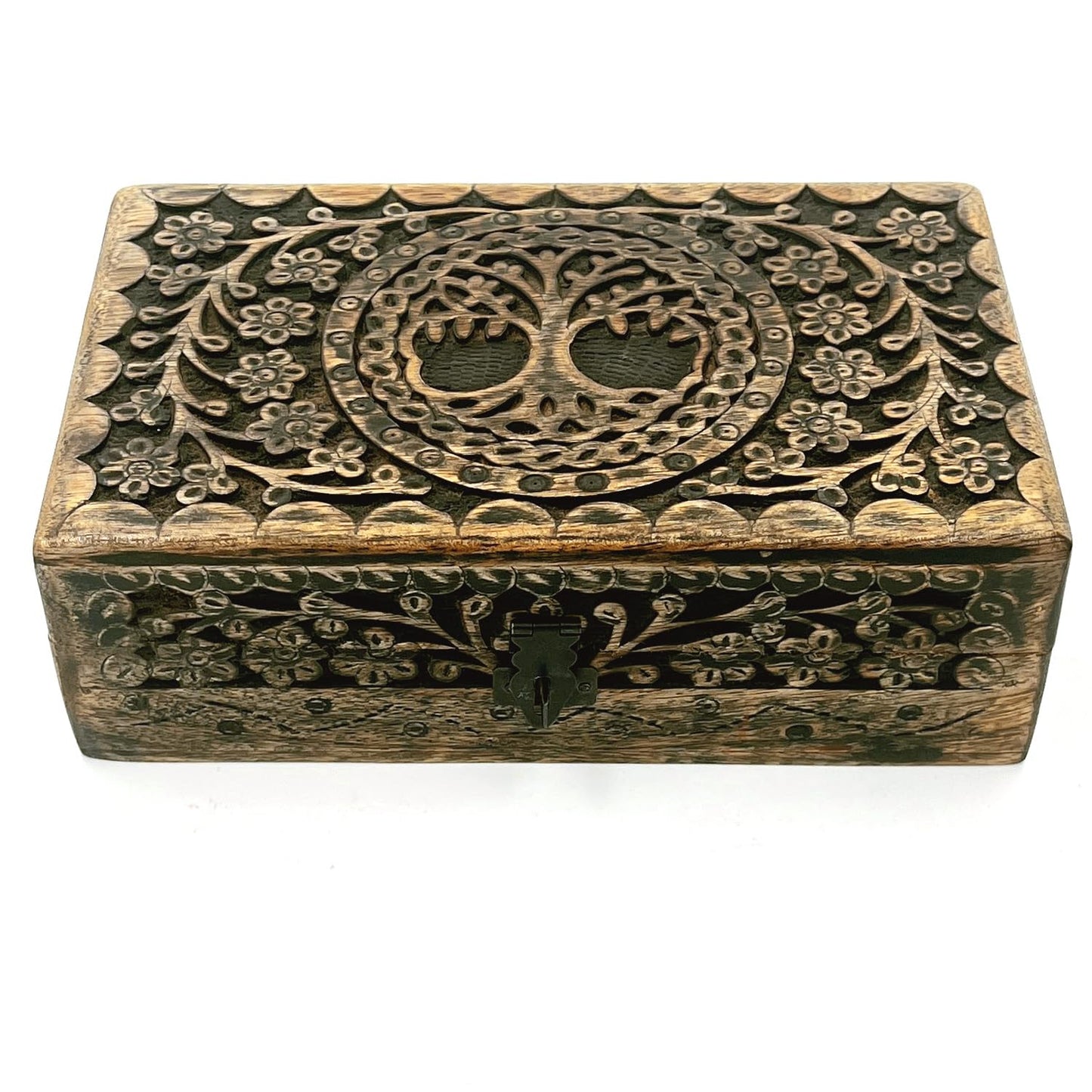 ZYNTIX Wooden Jewelery Box Decorative Box with Life of Tree Carving - Antique Design for Sister Birthday Gifts, Jewelry Organizer Gifts For Women Birthday Unique, wooden Handmade love Gift (Black)