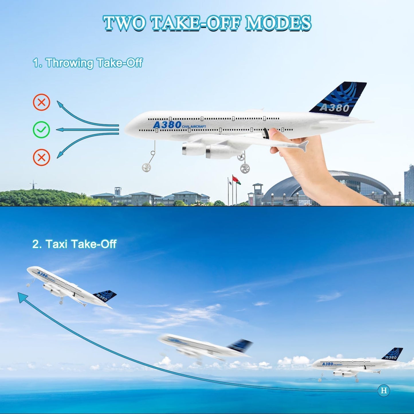 RC Plane,Remote Control Airplane Ready to Fly, 2 Channels RC Airplane Airbus A380,Remote Control Plane for Kids Children Adults Beginners