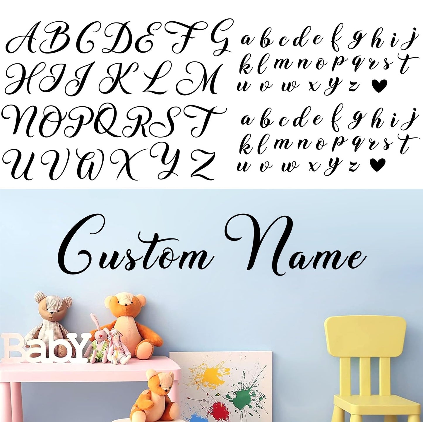 Custom Name Wall Stickers Personalized Name Vinyl Decals for Baby Kids Room Wall Decor Custom Names Sign for Backdrop DIY Alphabet ABC Sticker for Nursery Toddler Bedroom Playroom Home Decorations