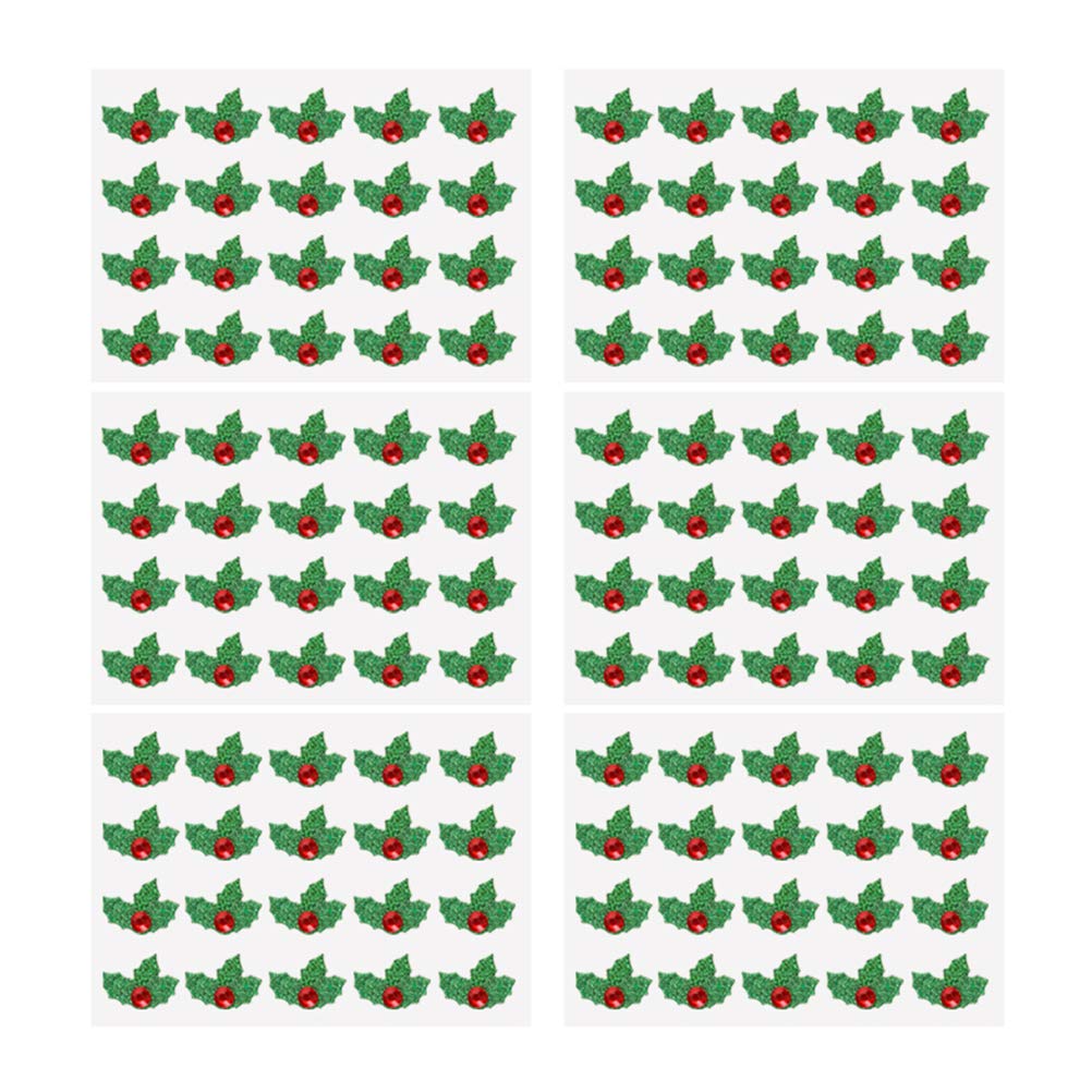 Amosfun 10 Sheets/Pack Green and Red Christmas Holiday Holly Leaves Stickers DIY Christmas Decorative Stickers