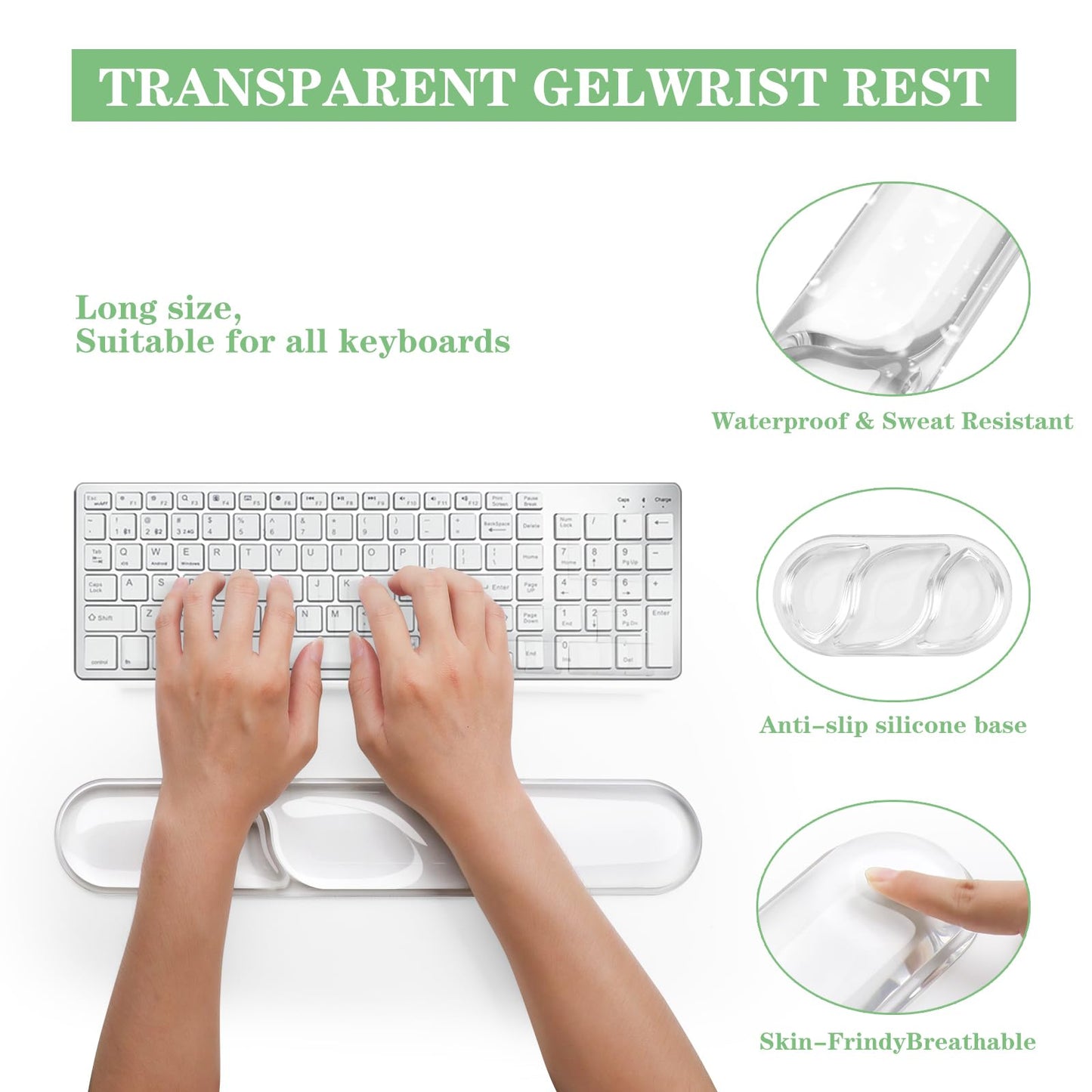 Keyboard and Mouse Wrist Rest, Silicone Gel Ergonomic Mouse Pad with Wrist Rest Set, Gaming Mousepad Arm Cushion Support for Computer Office Desk Accessories (Clear Gel White Set - 2)