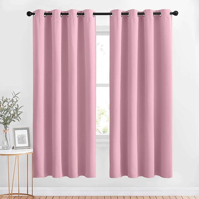 NICETOWN Crystal Pink Blackout Draperies Curtains - Window Treatment Thermal Insulated Solid Grommet Blackout Curtains/Drapes for Bedroom (Set of 2 Panels, 52 by 72 Inch, Crystal Pink)