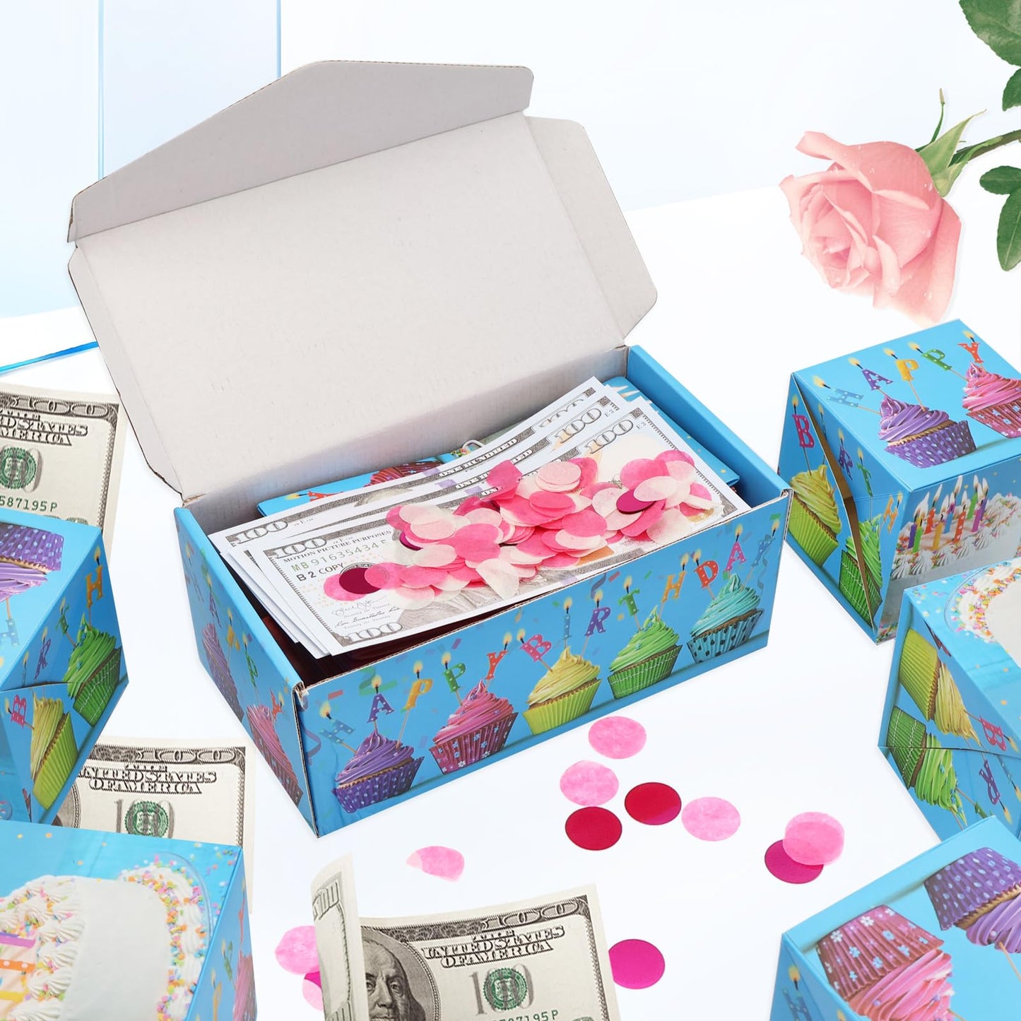 Surprise Gift Box Explosion for Money, Unique Folding Bouncing Red Envelope Gift Box with Confetti, Cash Explosion Luxury for Birthday Anniversary Valentine Proposal (15 Bounces) (Blue Birthday)