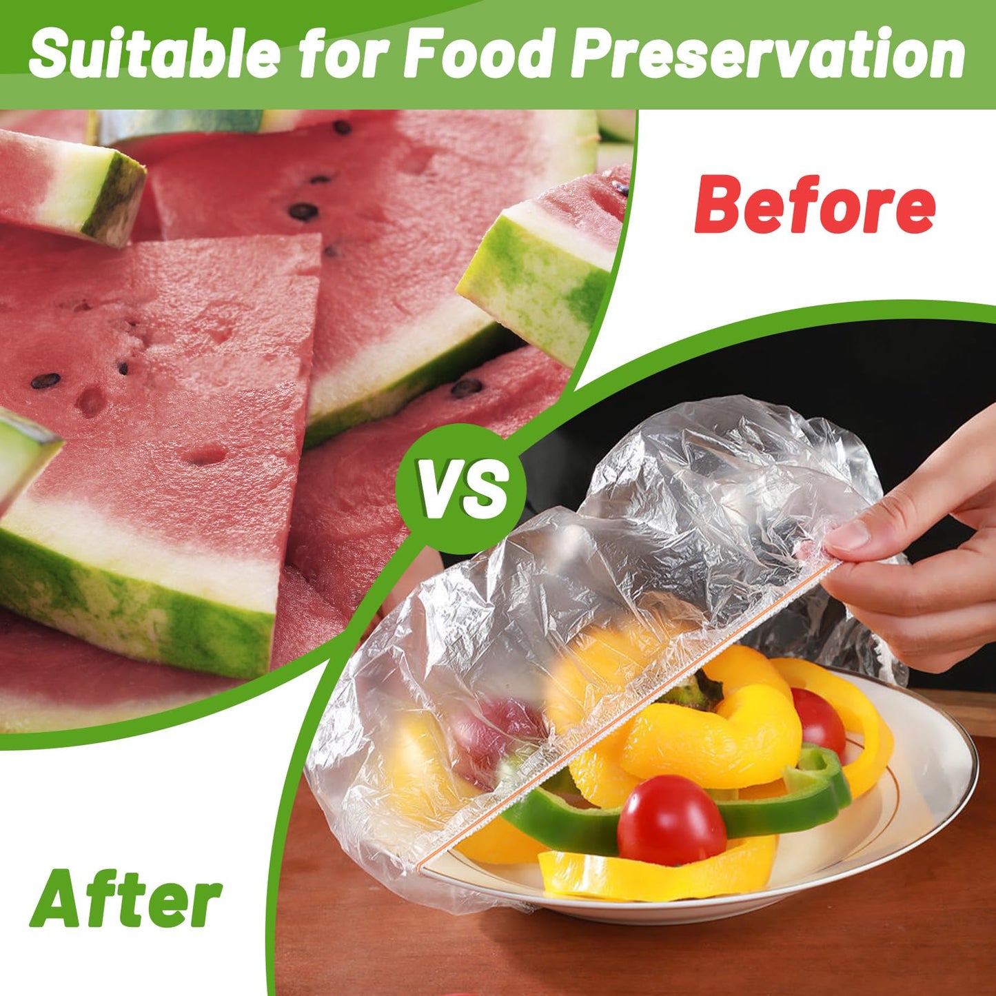 Sublaga 200Pcs Reusable Plastic Bowl Covers - 5 Sizes With Elastic, Food Grade Safe Material