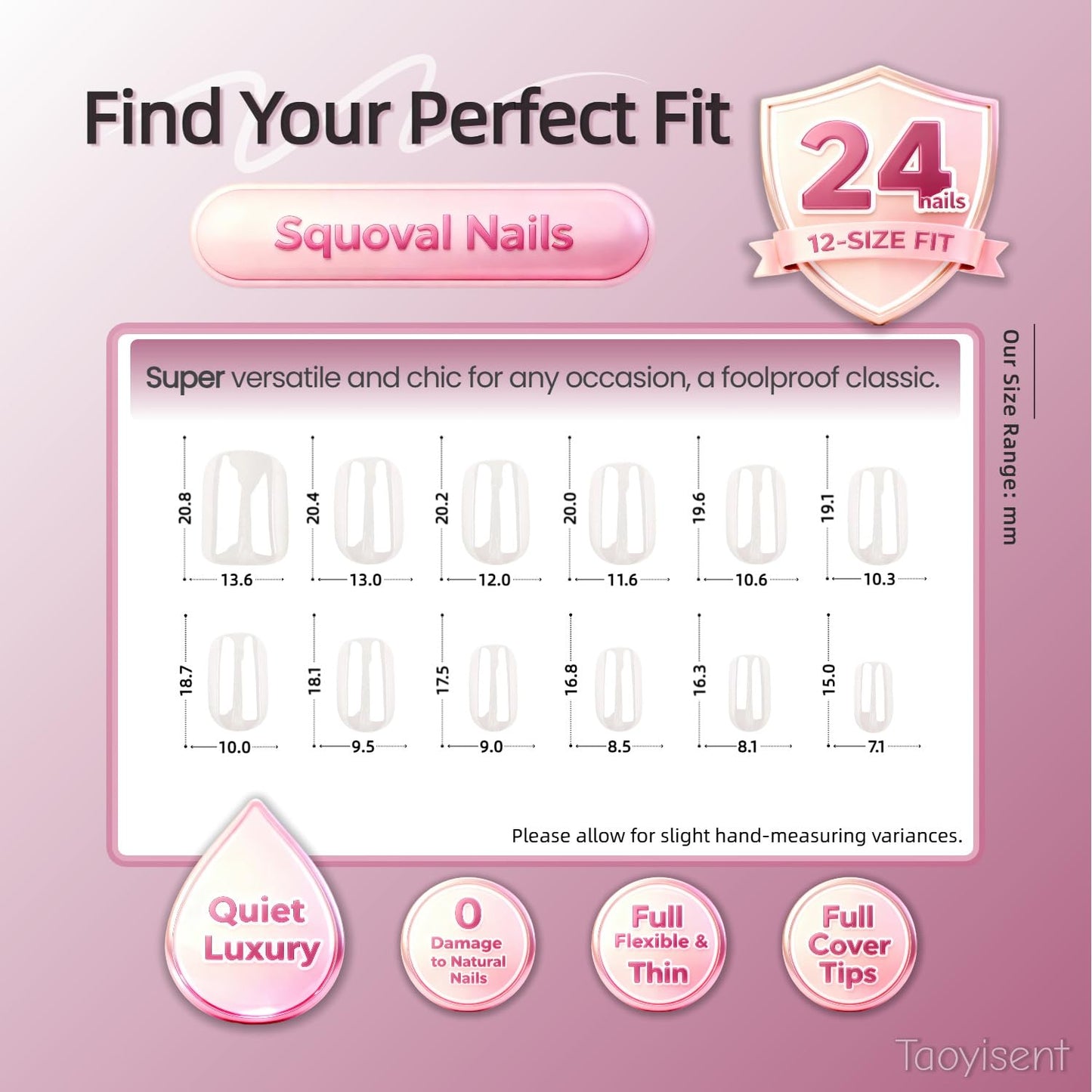 Taoyisent Moonlight White Short Press On Nails, Glossy Creamy White Square Shape, Natural Looking False Nails, Elegant Minimal Style, 24PCS for Women