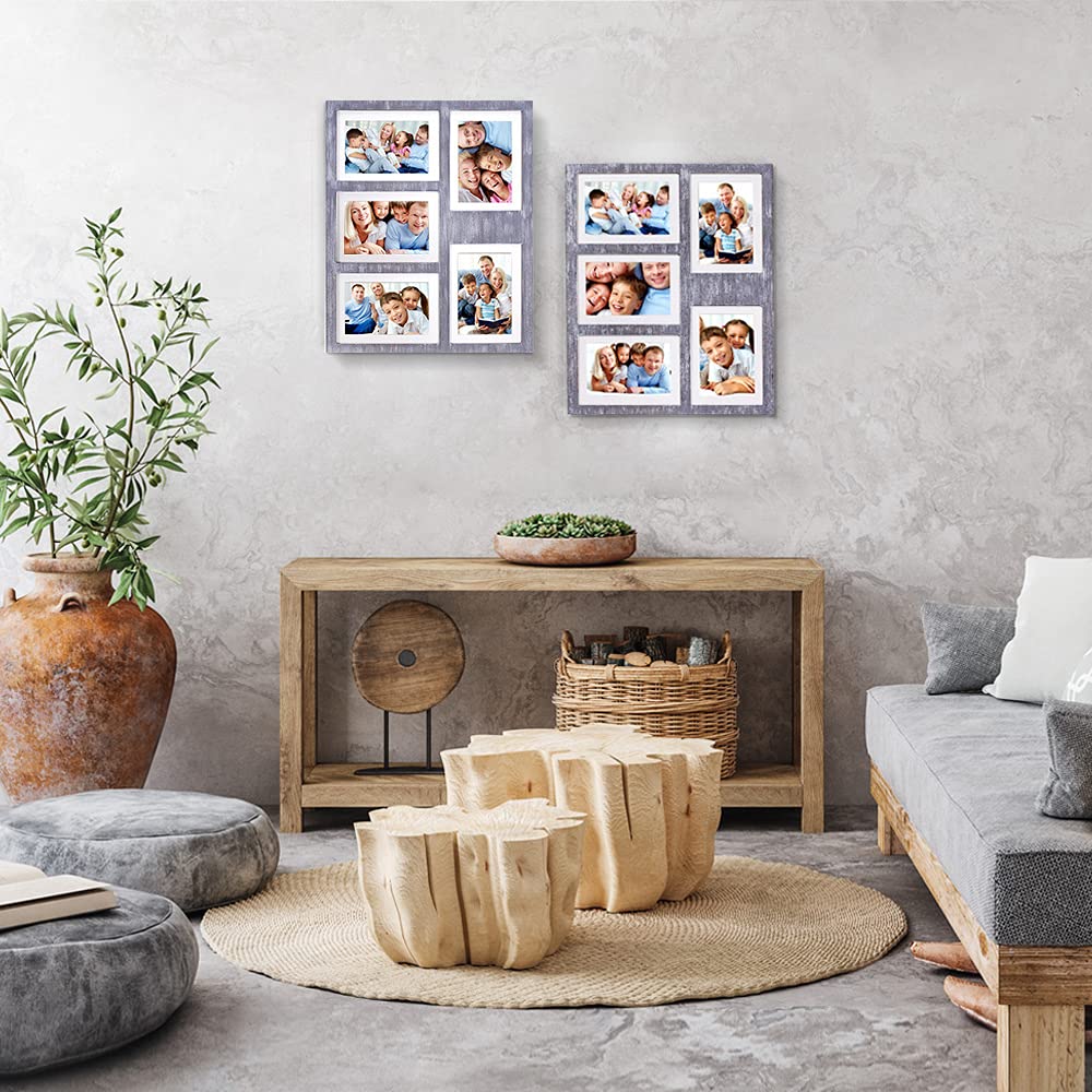 Great Lakes Memories GLM 4x6 or 5x7 Collage Picture Frames for Wall, Holds 5 Photos with Glass & Mat, 5x7 Picture Frame, Picture Frames Collage Wall Decor (Gray)