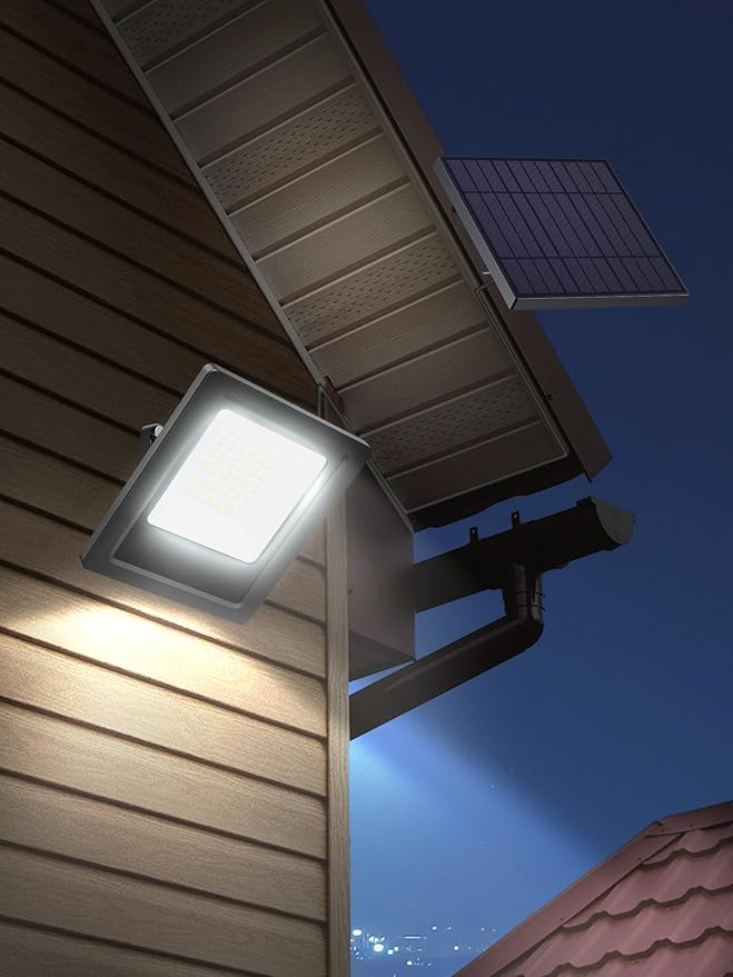 Solar Lights Outdoor, Solar Powered Flood Lights Weatherproof, Dusk to Dawn Led Solar Security Wall Lights with 16.4Ft Cable for Outside Garden, Garage, Landscape 2 Pack