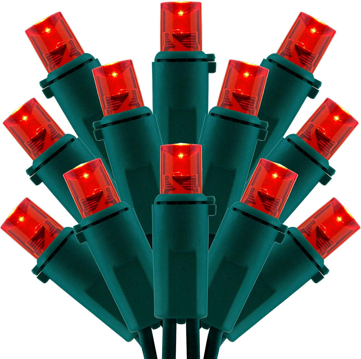 200 Count Red Wide Angle LED Christmas Lights, 66 ft Green Wire UL Certified Commercial Grade 5mm Holiday String Light Set (Red)