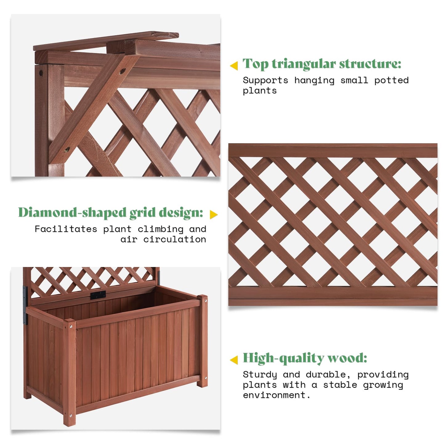 AMERLIFE Raised Garden Bed with Trellis for Vegetables, Climbing Plants, Durable Natural Wood Planter Box with Drainage Holes, Privacy Planter for Outdoor Yard & Patio, Easy Assembly