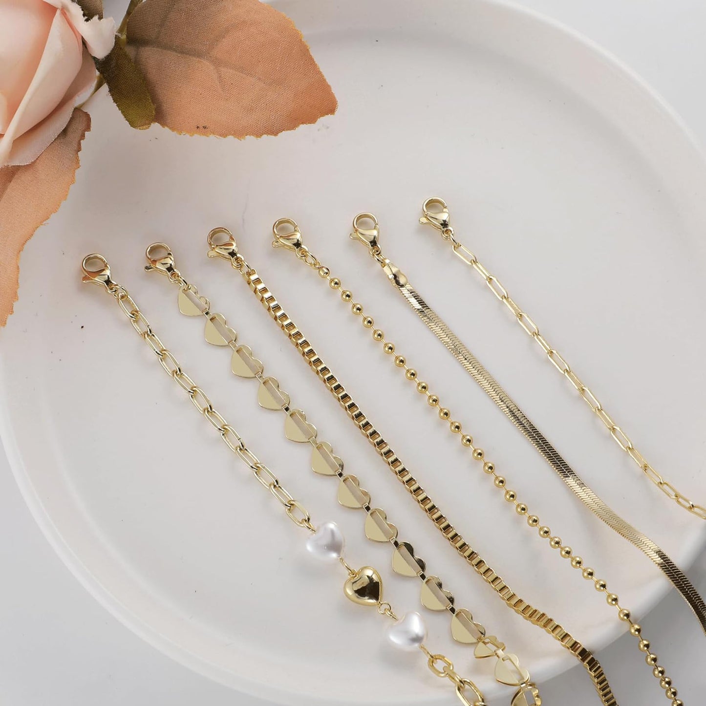 Amicon Gold Bracelets for Women,Dainty 14K Gold Plated Stack Set Trendy Stackable non tarnish Paperclip Chain Bracelets Gold Jewelry Sets Gifts for Women