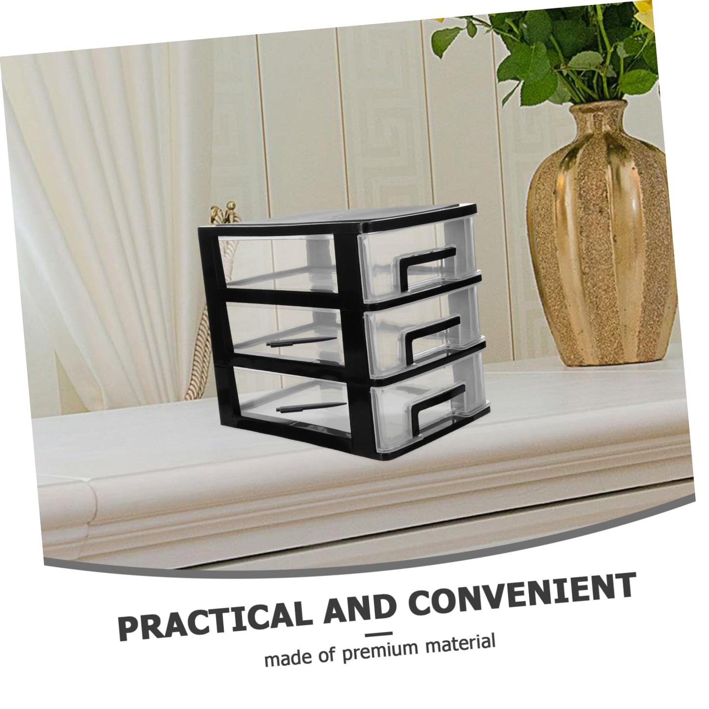 STOBOK 3-Layer Drawer Storage Cabinet Portable Plastic Organizer for Home Office Desk Multi-Deck Transparent Storage Box 8.30X5.98X7.55 Inches