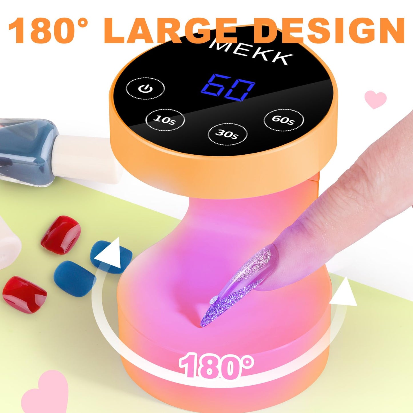 MEKK Mini UV Light for Nails,Peach-Shaped Mini LED Nail Lamp with Auto-Sensor,8 Beads,4 Timer,Professional Single Finger UV Light for Gel Nails Small Gel Nail Lights for Travel & Home Use-Orange