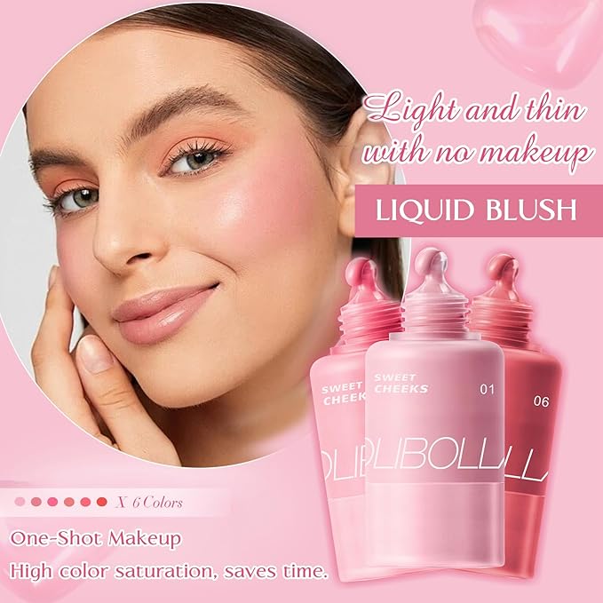 Liquid Blush, High Pigment, Buildable, Lightweight, for Radiant & Flushed & Dewy Cheeks, Long-lasting, Hydrating Cream Blush, For Dry Skin, 0.31 fl.oz